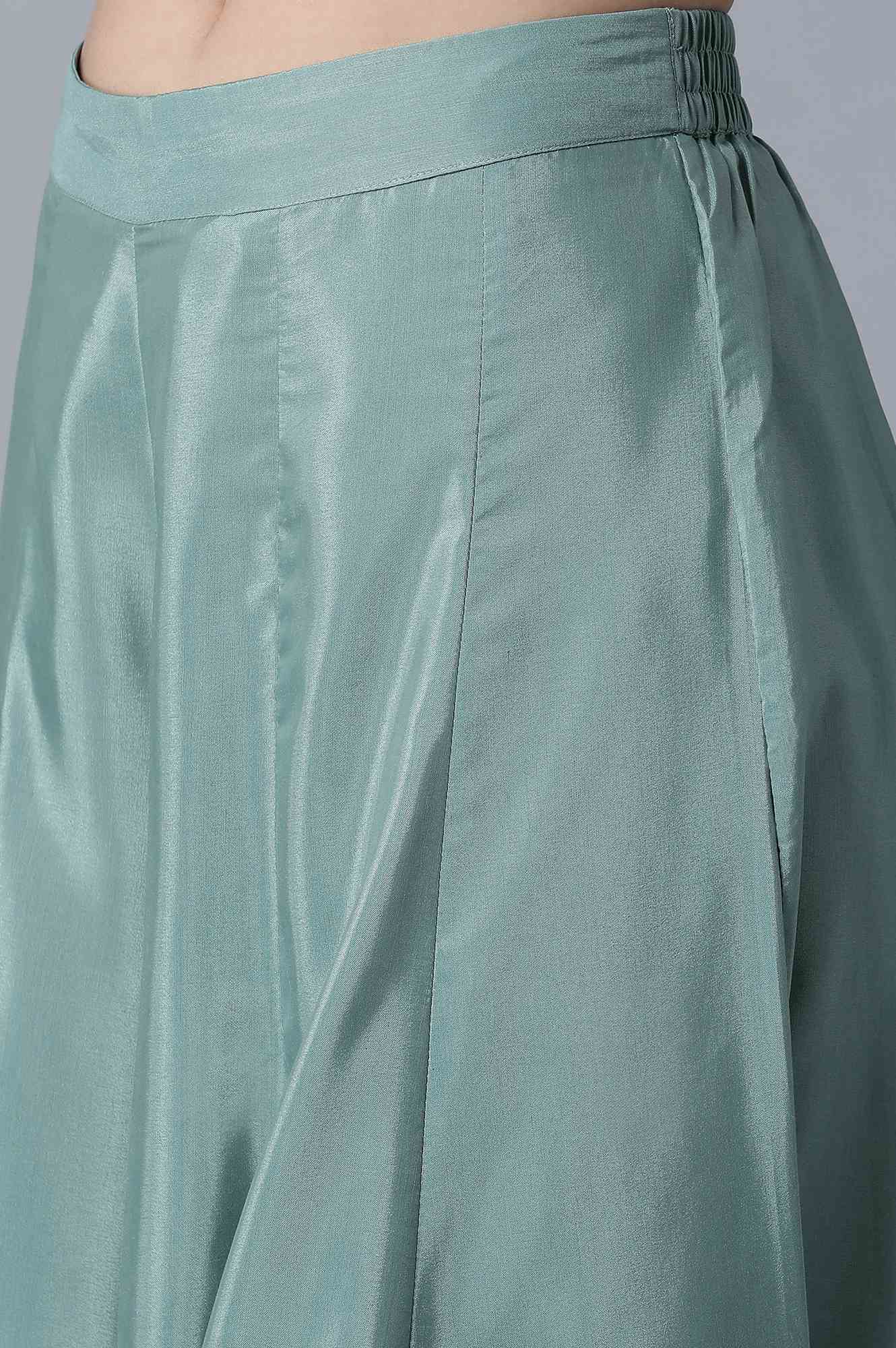 Teal Short kurta-Sharara-Drape Set