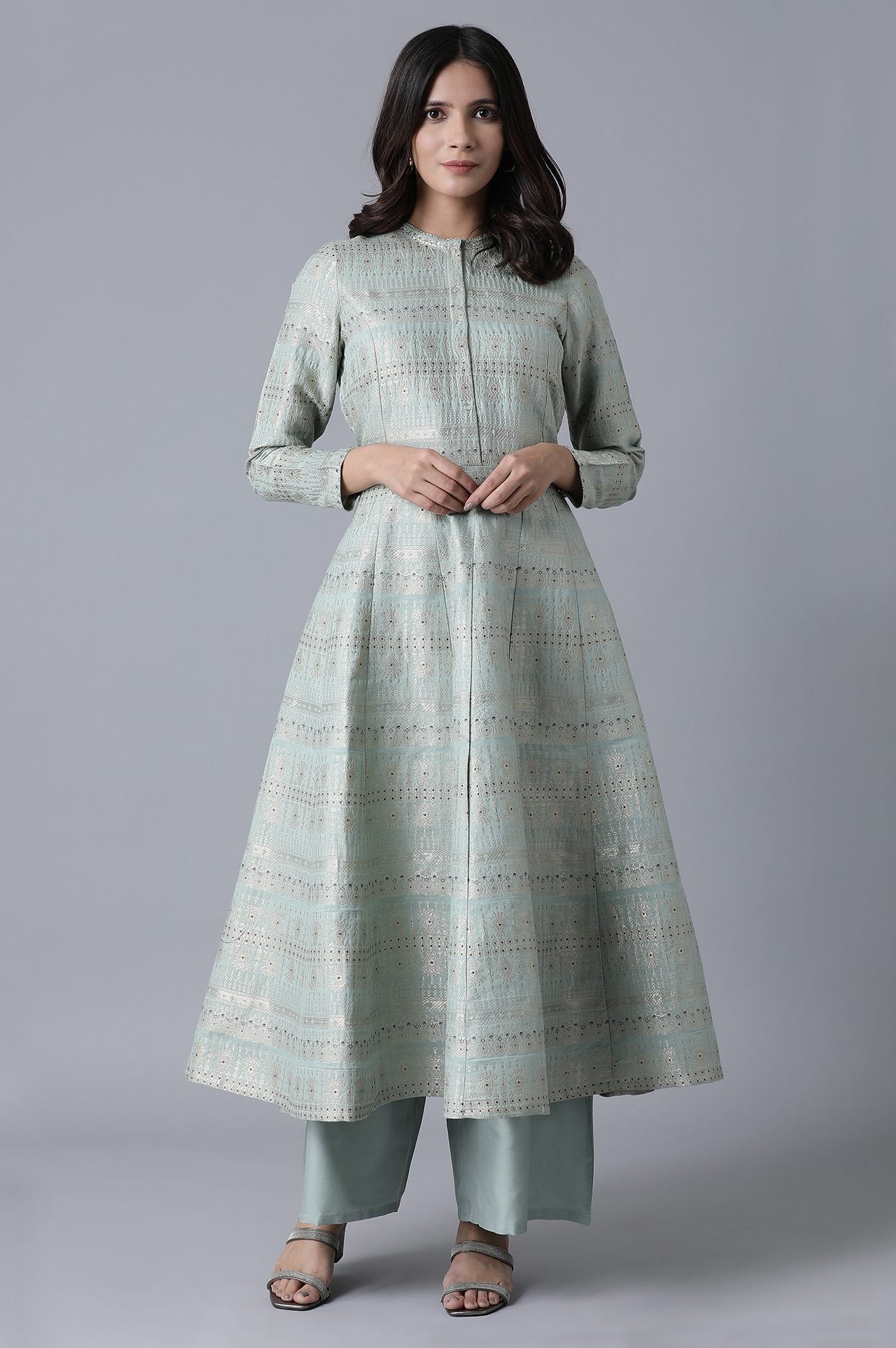 Signature Green A-Line kurta-Parallel Pants Set