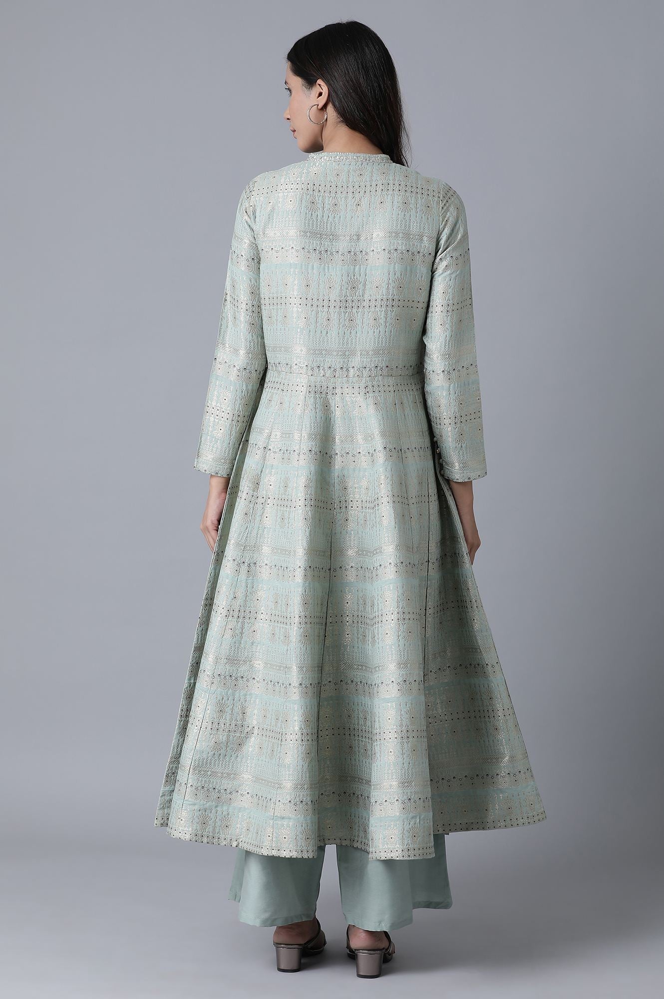 Signature Green A-Line kurta-Parallel Pants Set