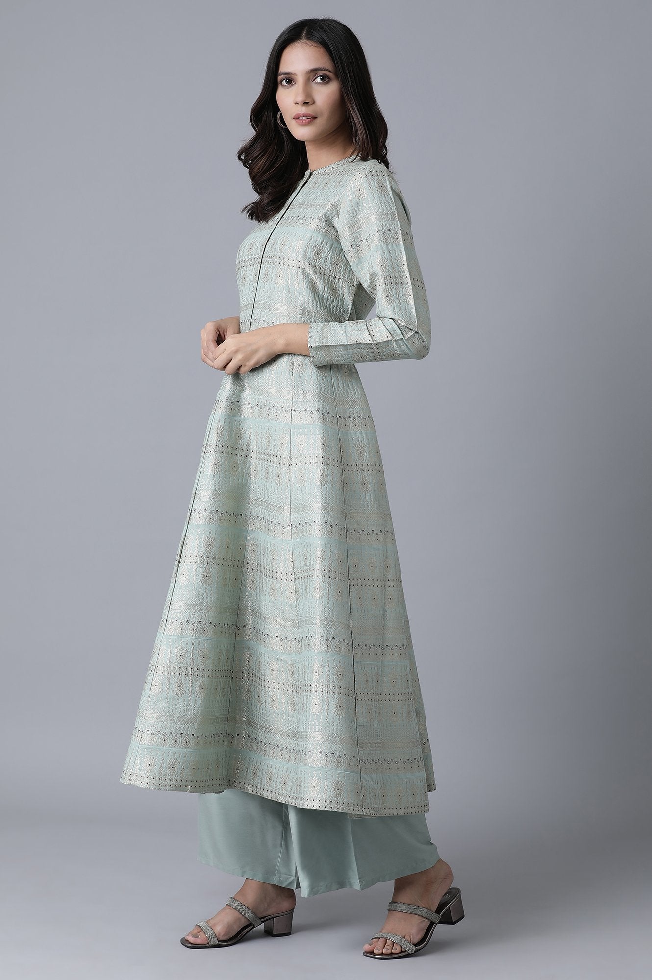 Signature Green A-Line kurta-Parallel Pants Set