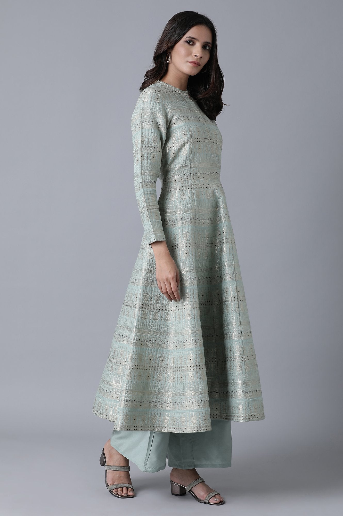 Signature Green A-Line kurta-Parallel Pants Set