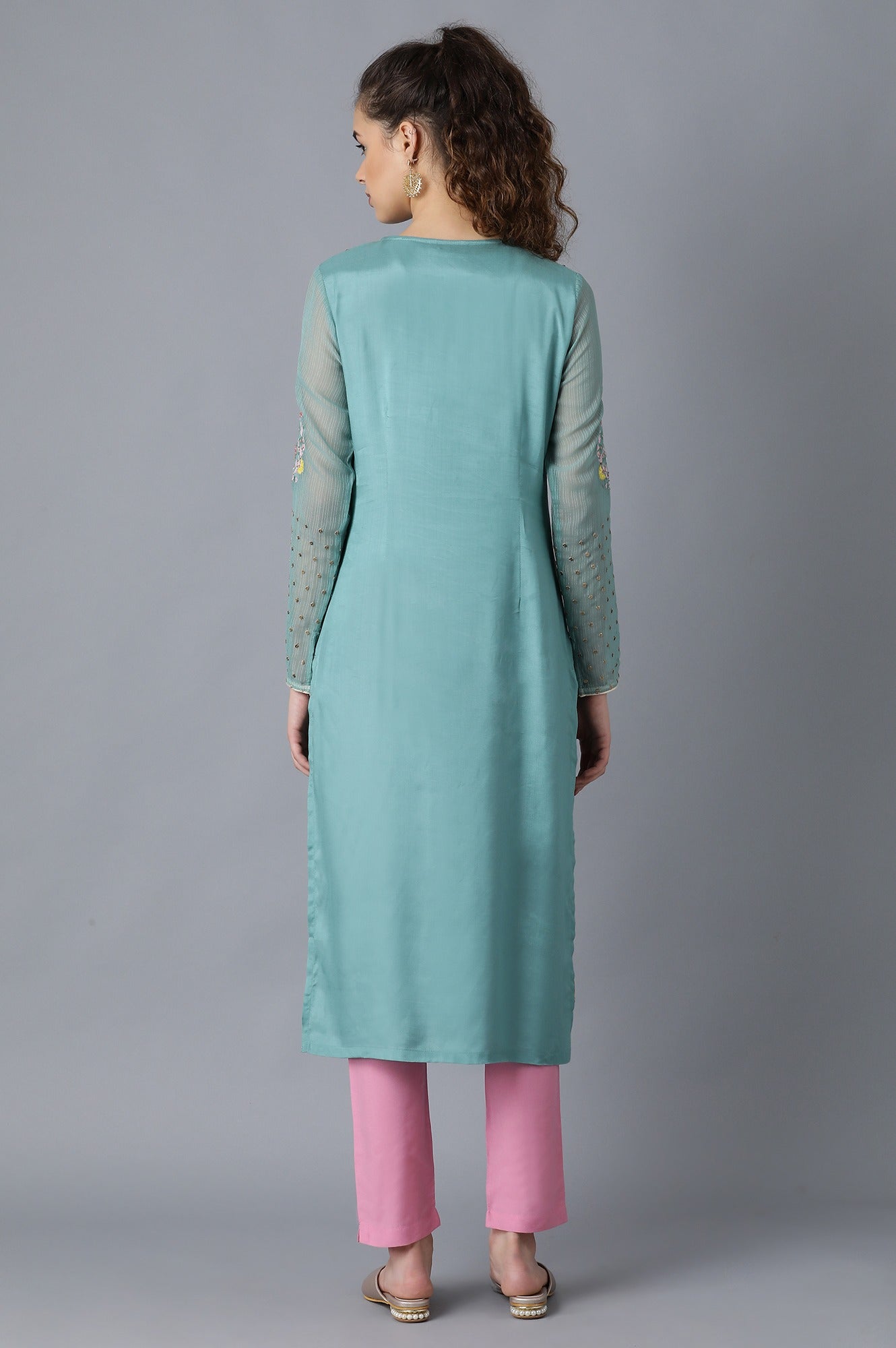 Green Round Neck Printed kurta