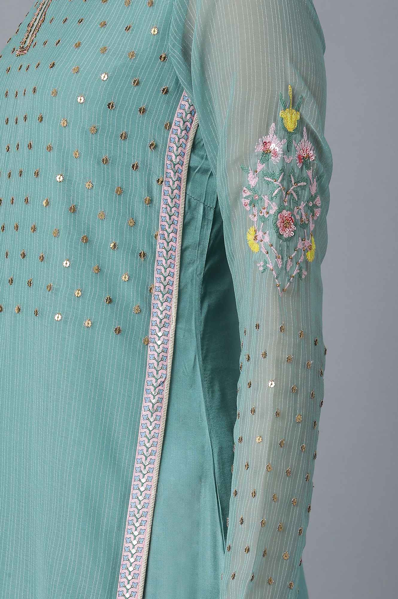Green Round Neck Printed kurta