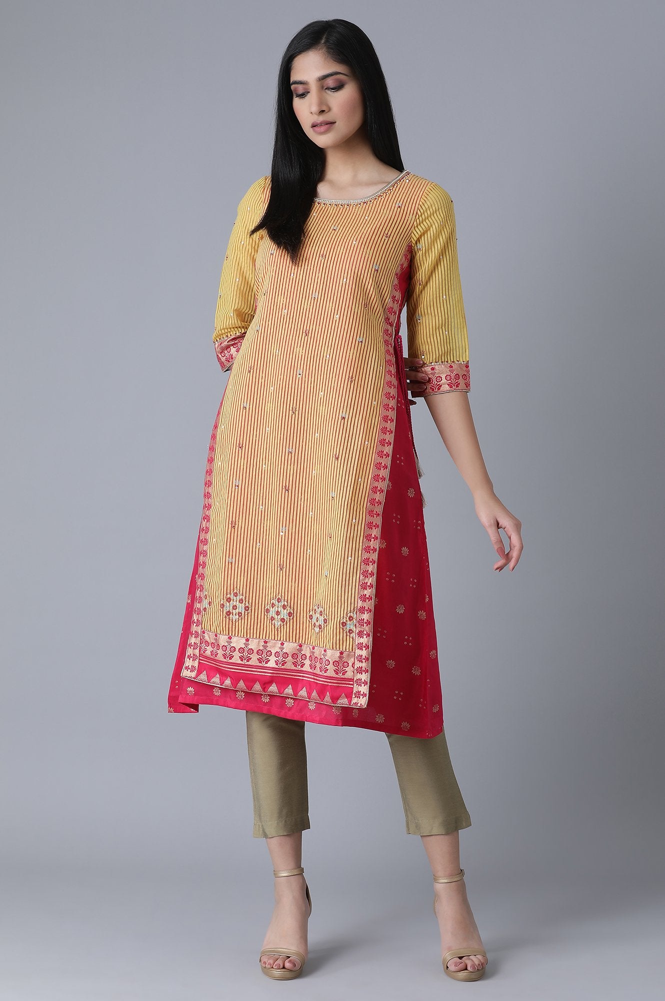 Mustard Yellow Embroidered kurta