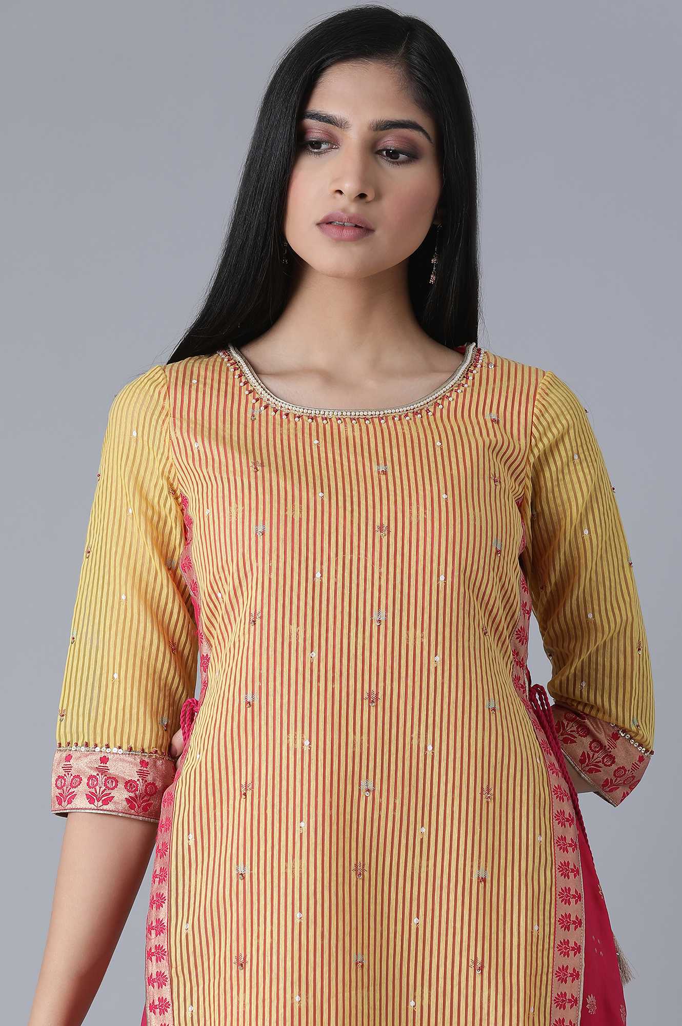 Mustard Yellow Embroidered kurta