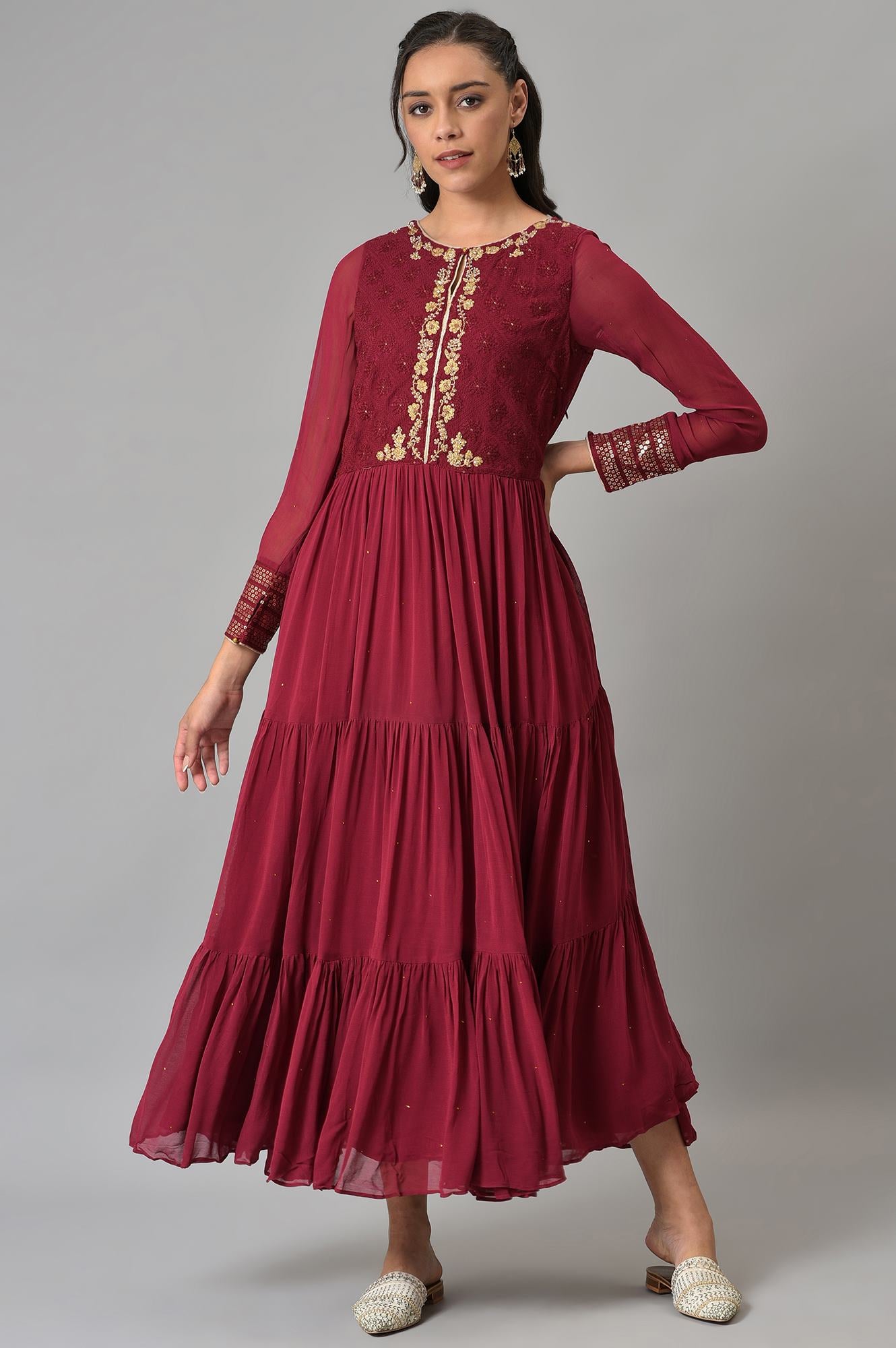 Maroon Tiered Dress