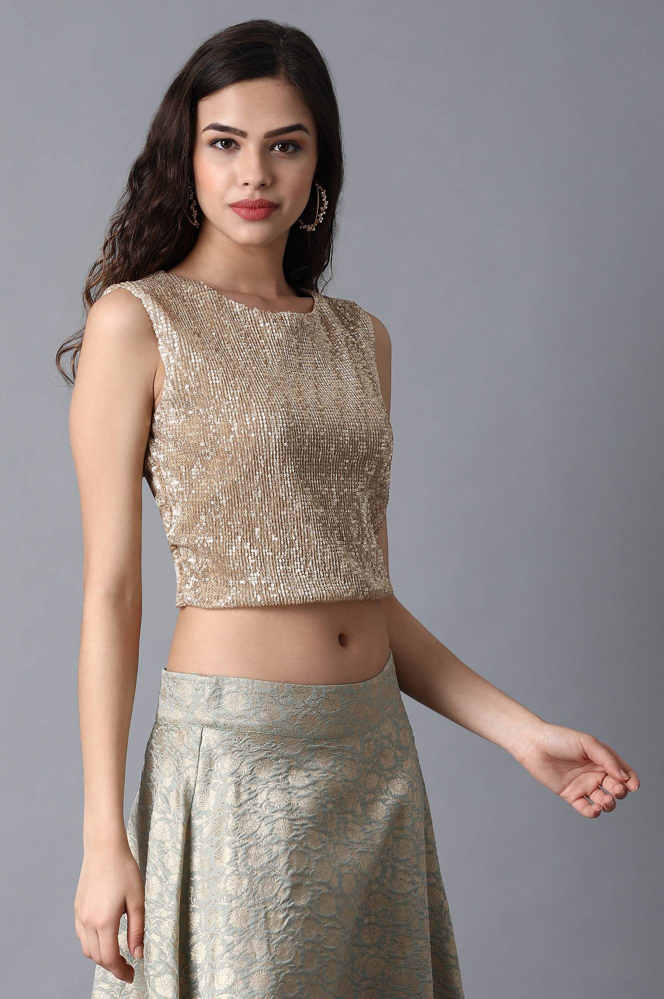 Gold Round Neck Crop Top