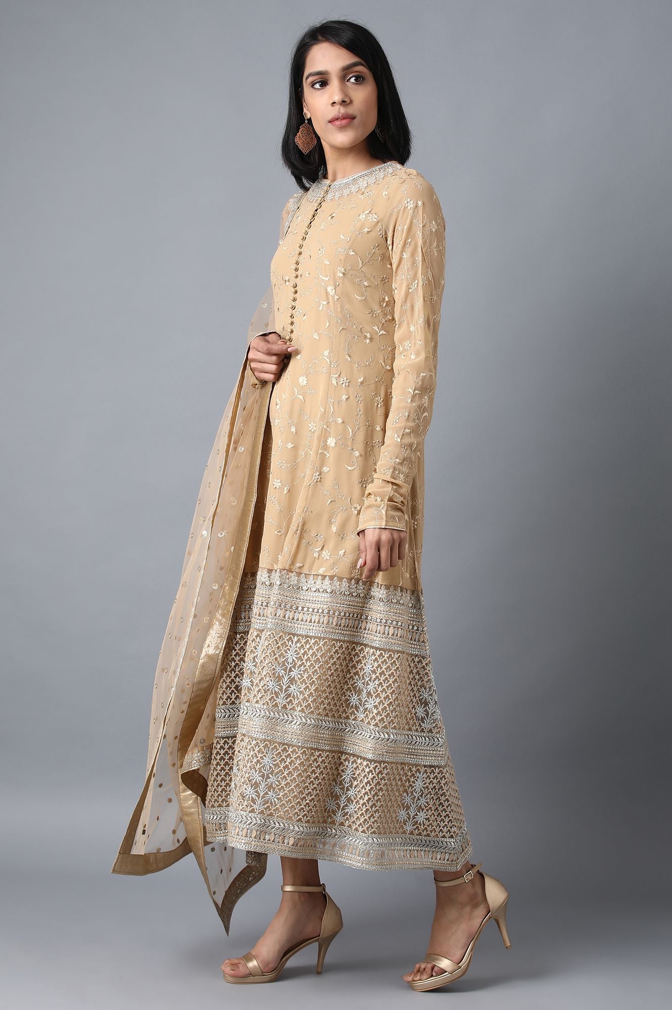 Beige Round Neck kurta Set