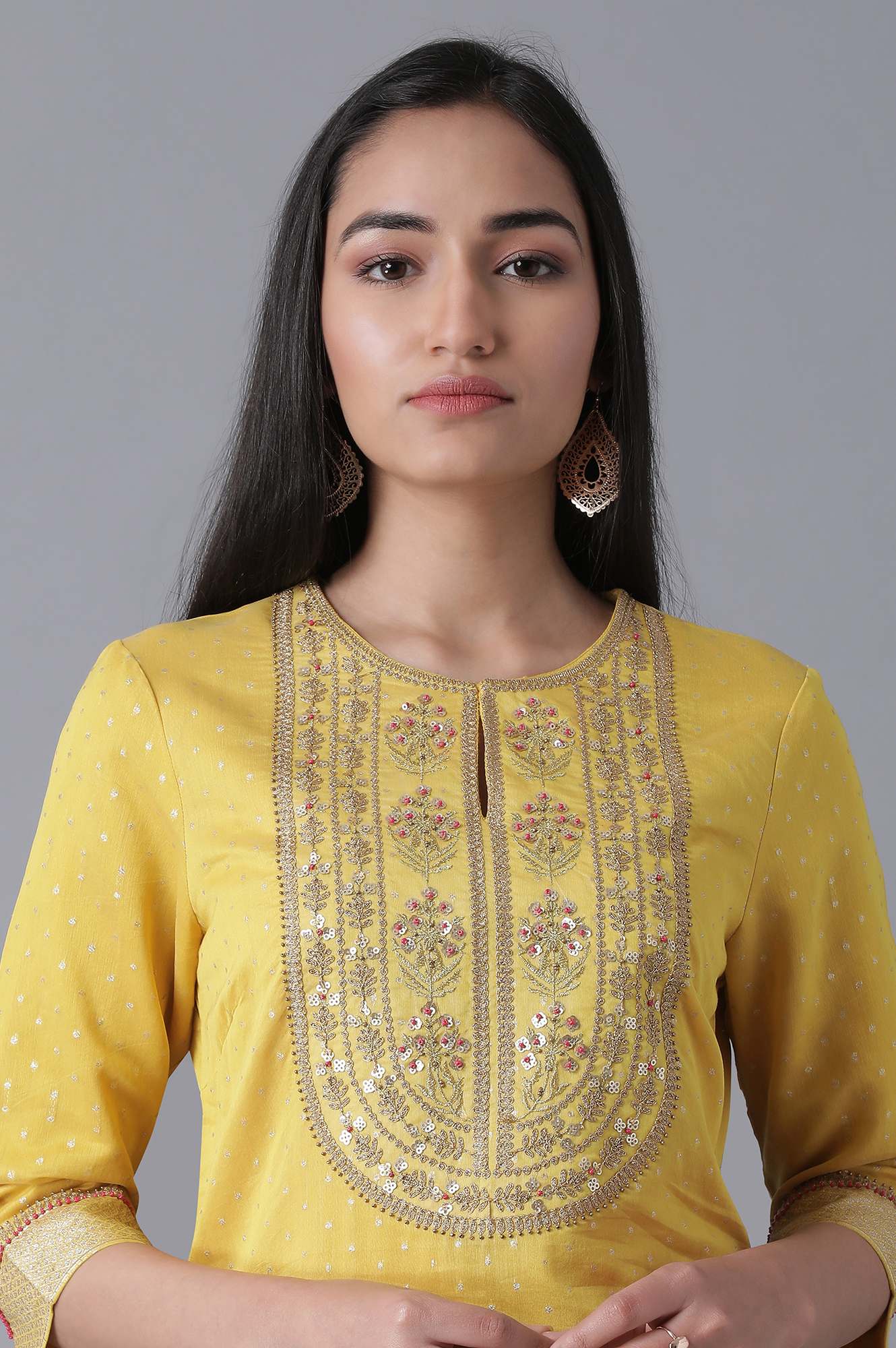 Yellow Short kurta-Sharara-Drape Set