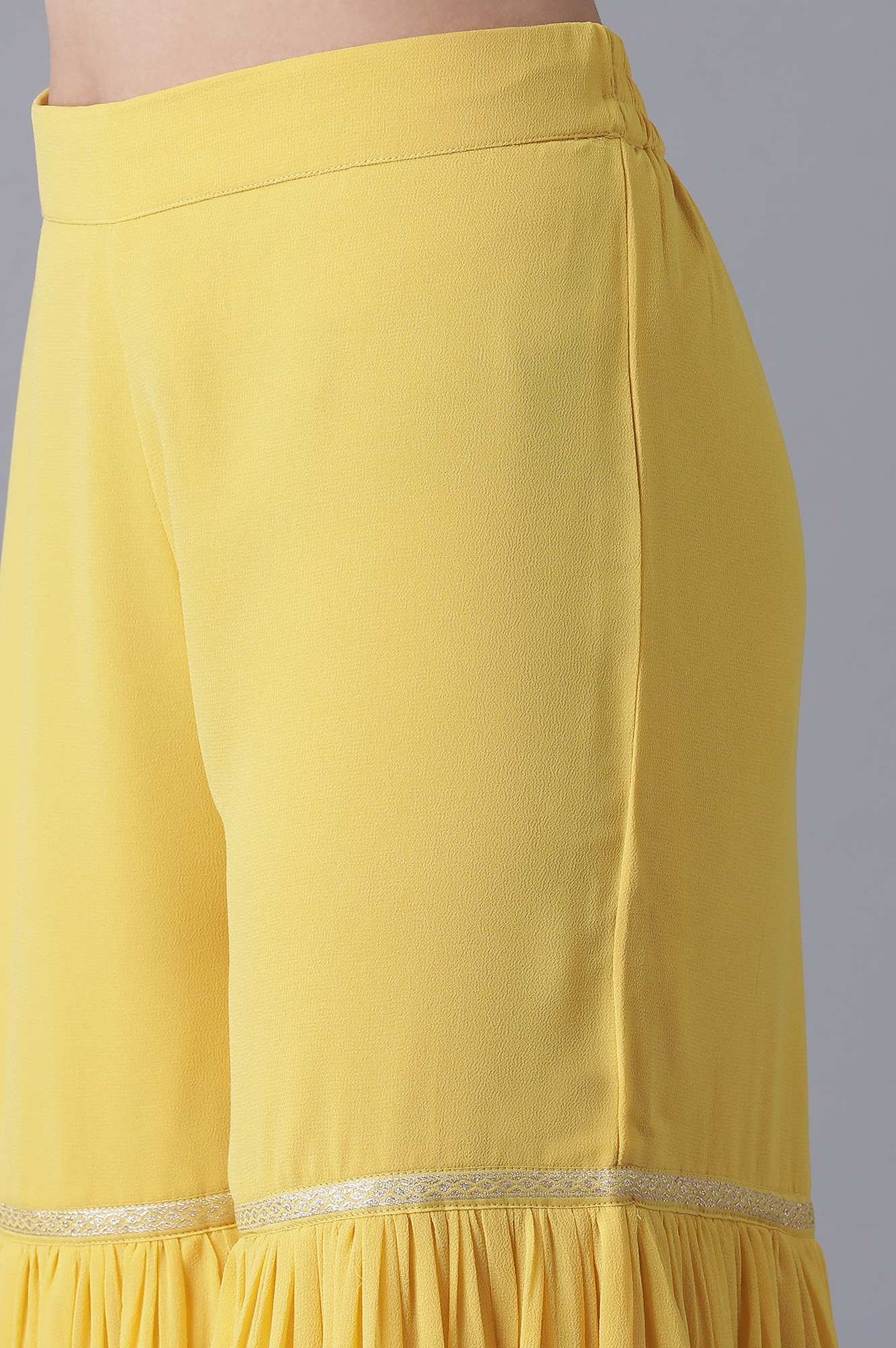 Yellow Short kurta-Sharara-Drape Set