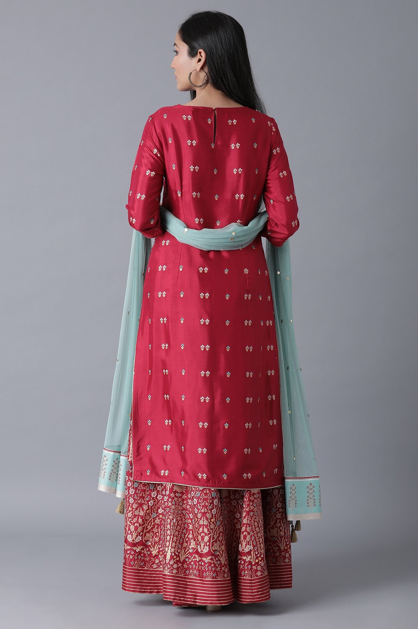 Maroon kurta-Culottes-Drape Set