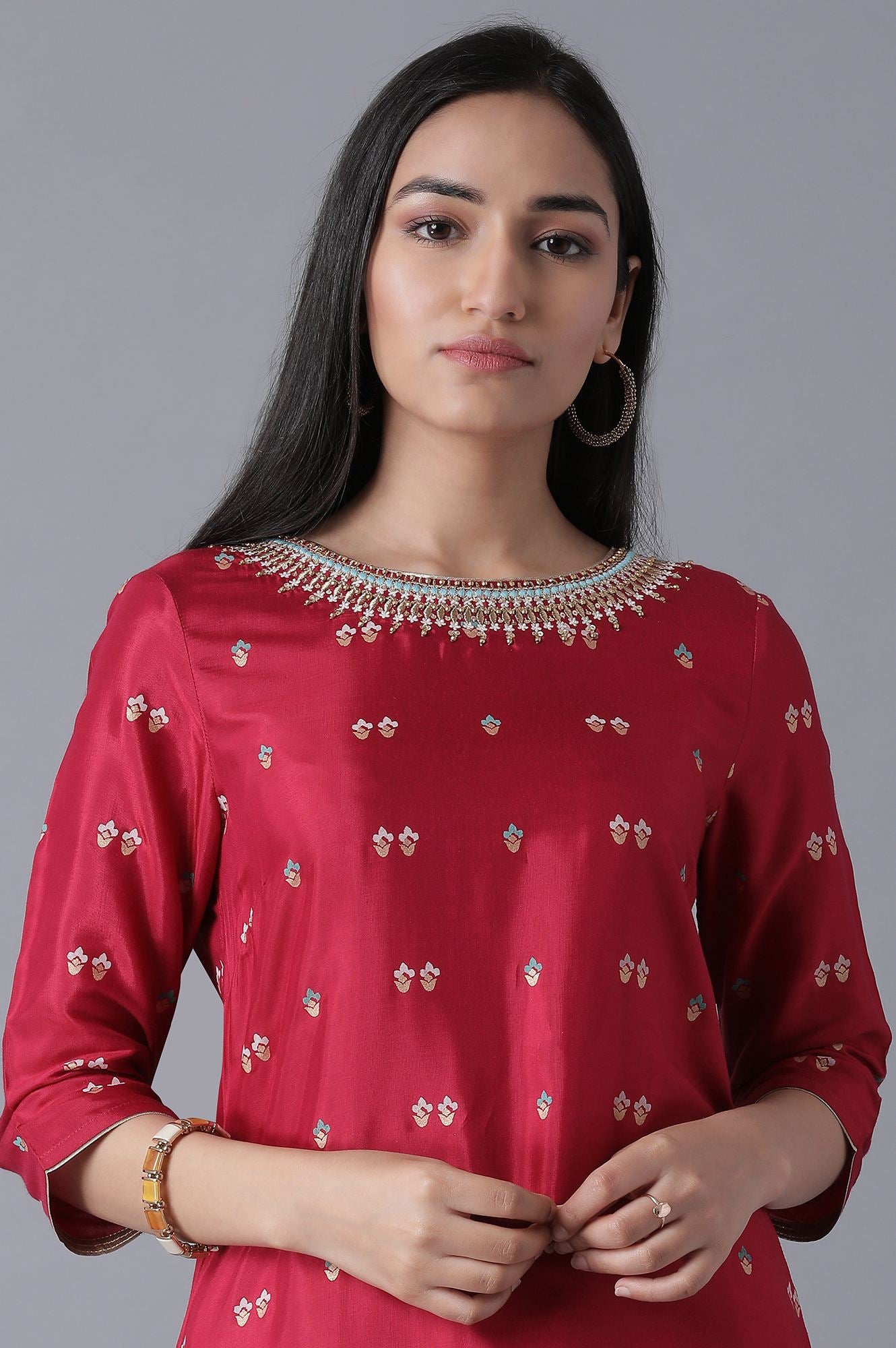 Maroon kurta-Culottes-Drape Set