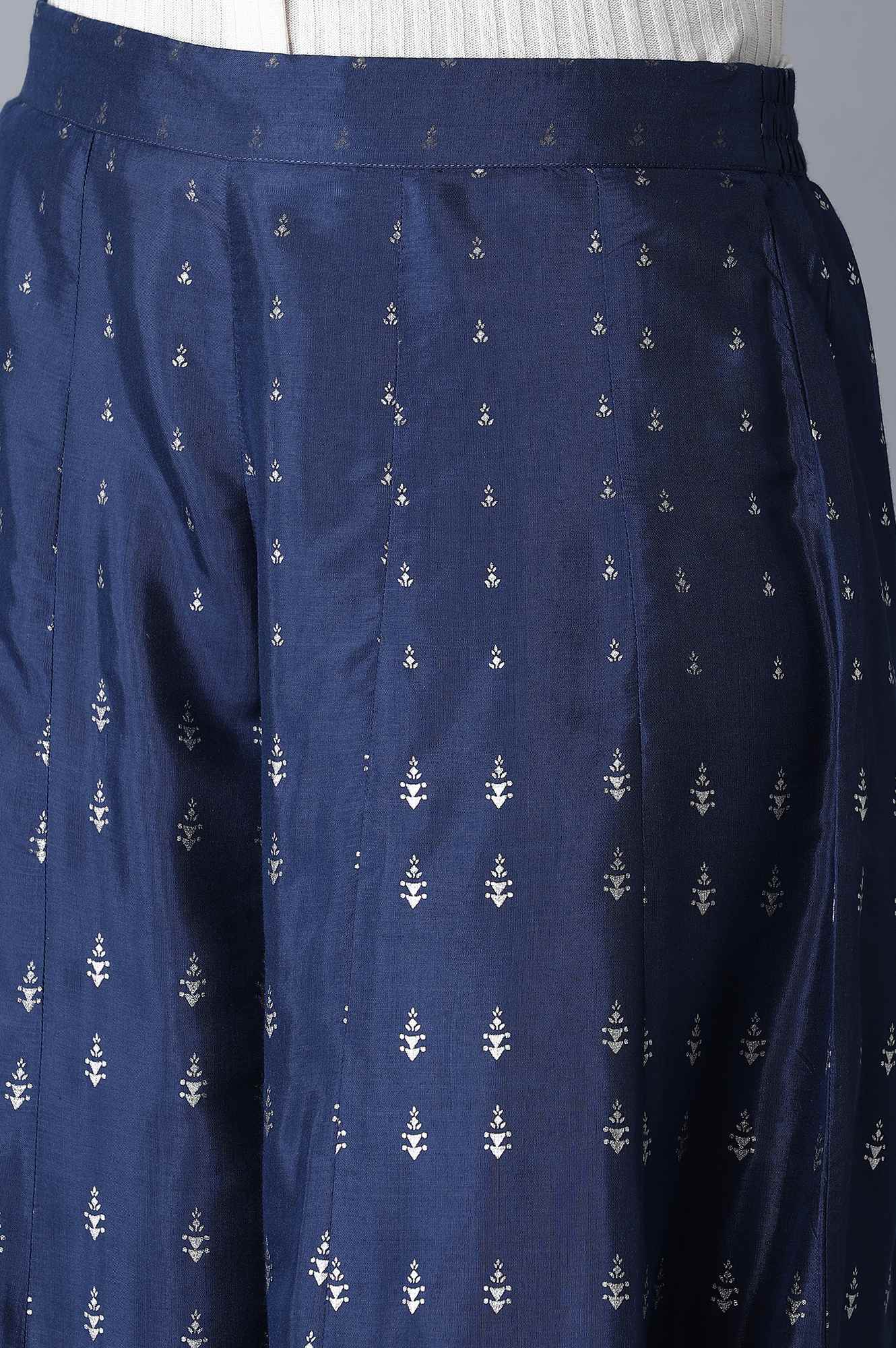 Navy Blue kurta-Culottes-Drape Set