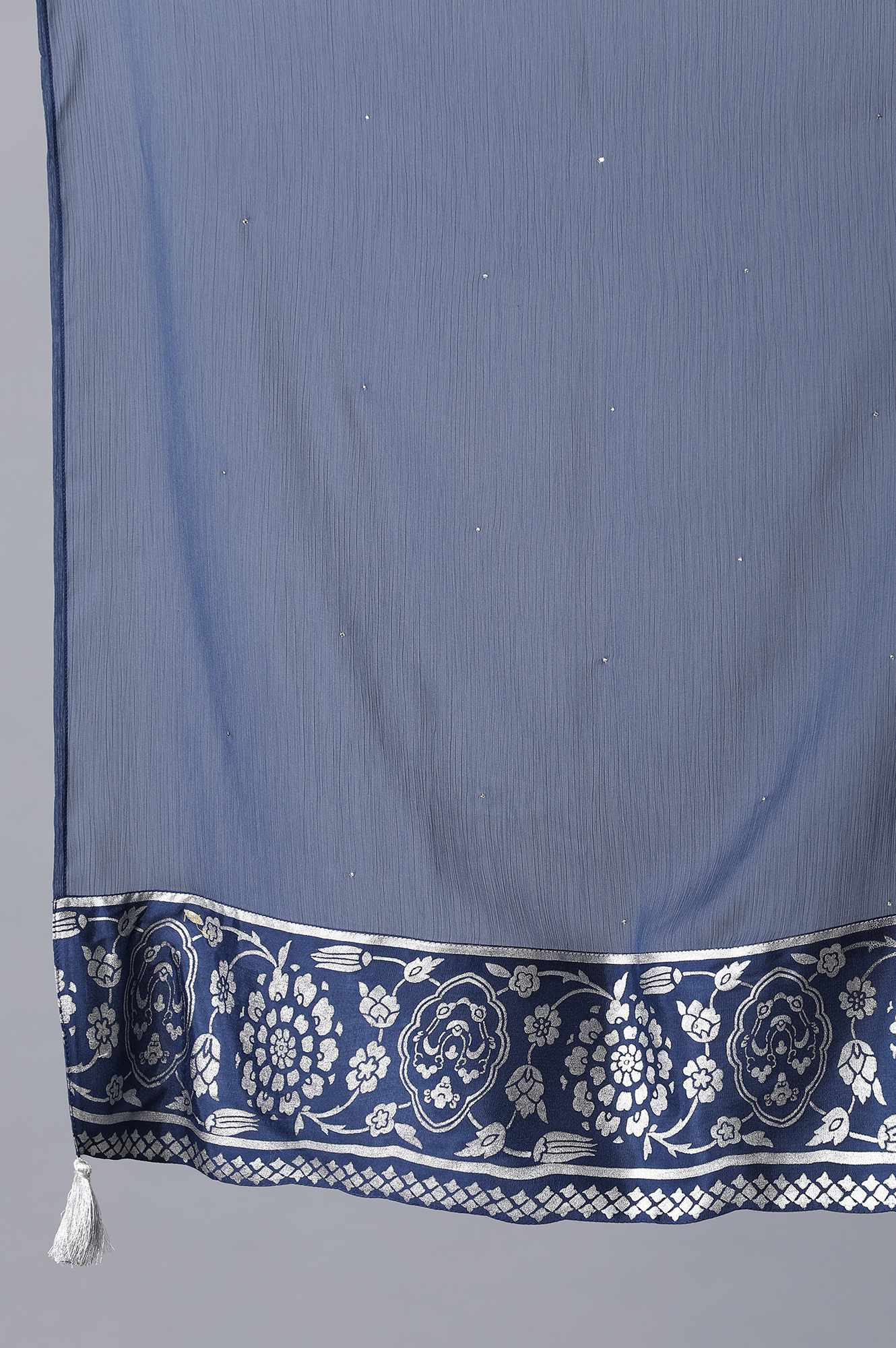 Navy Blue kurta-Culottes-Drape Set