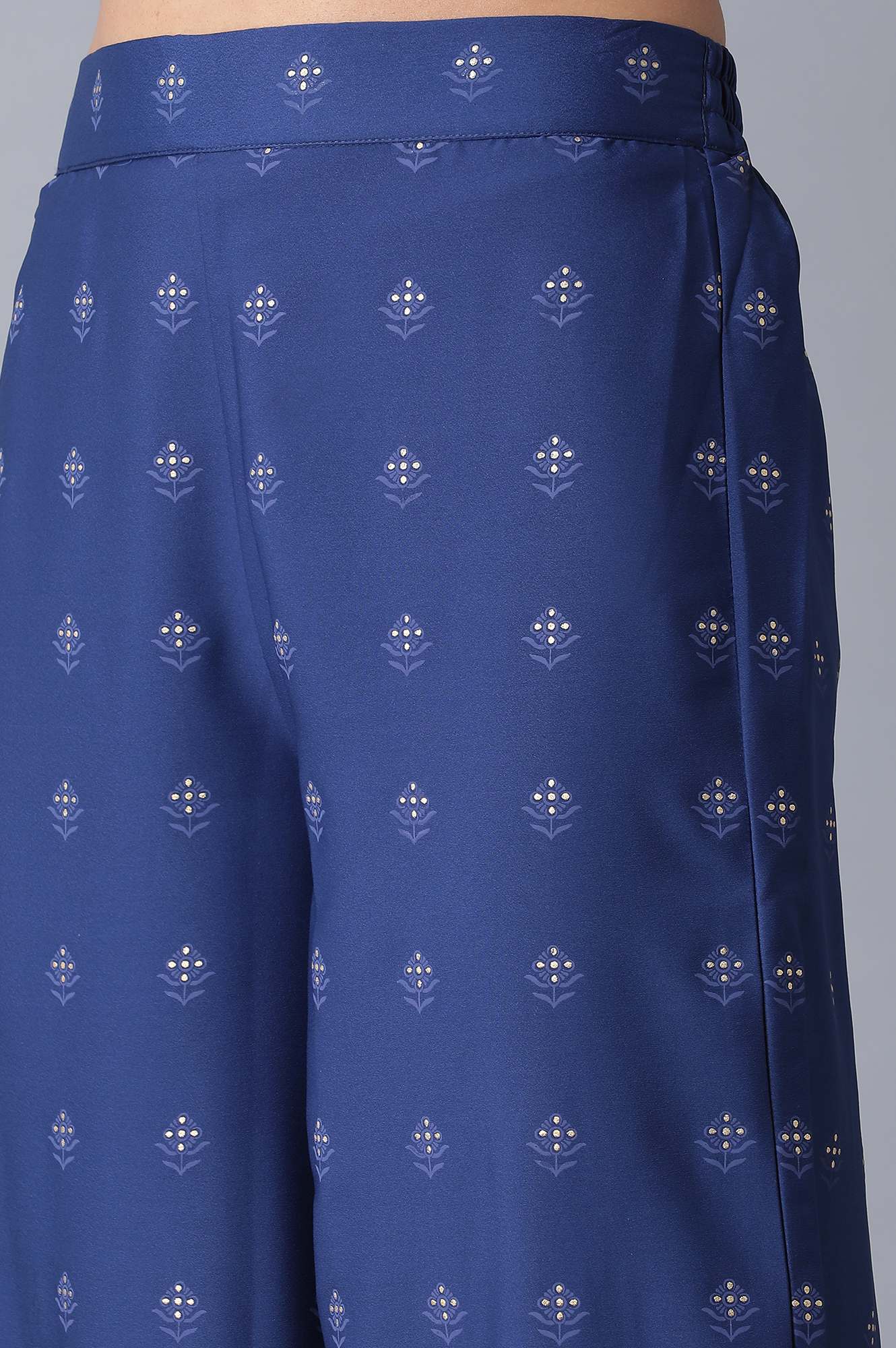 Navy Blue Flared kurta-Parallel Pants-Drape Set