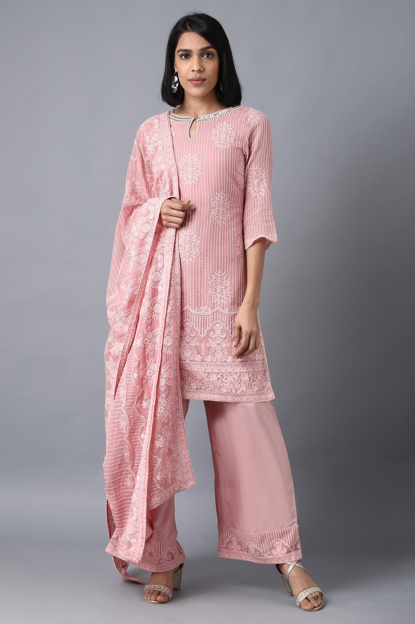 Pink Round Neck kurta Set
