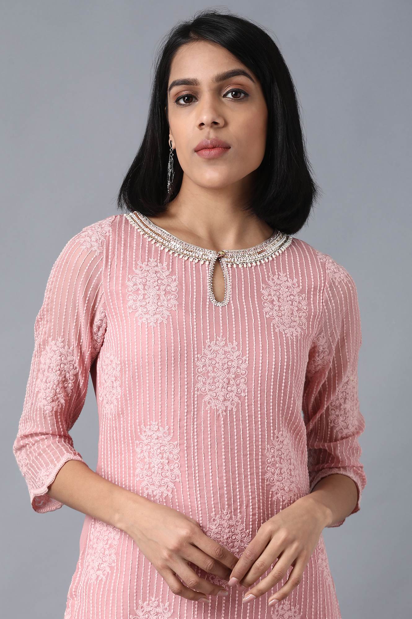 Pink Round Neck kurta Set