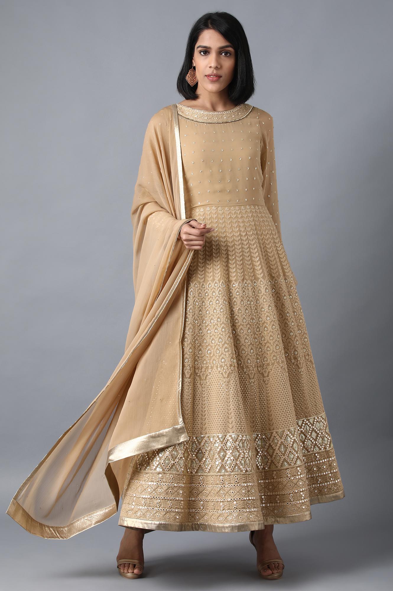 Golden Round Neck kurta Set
