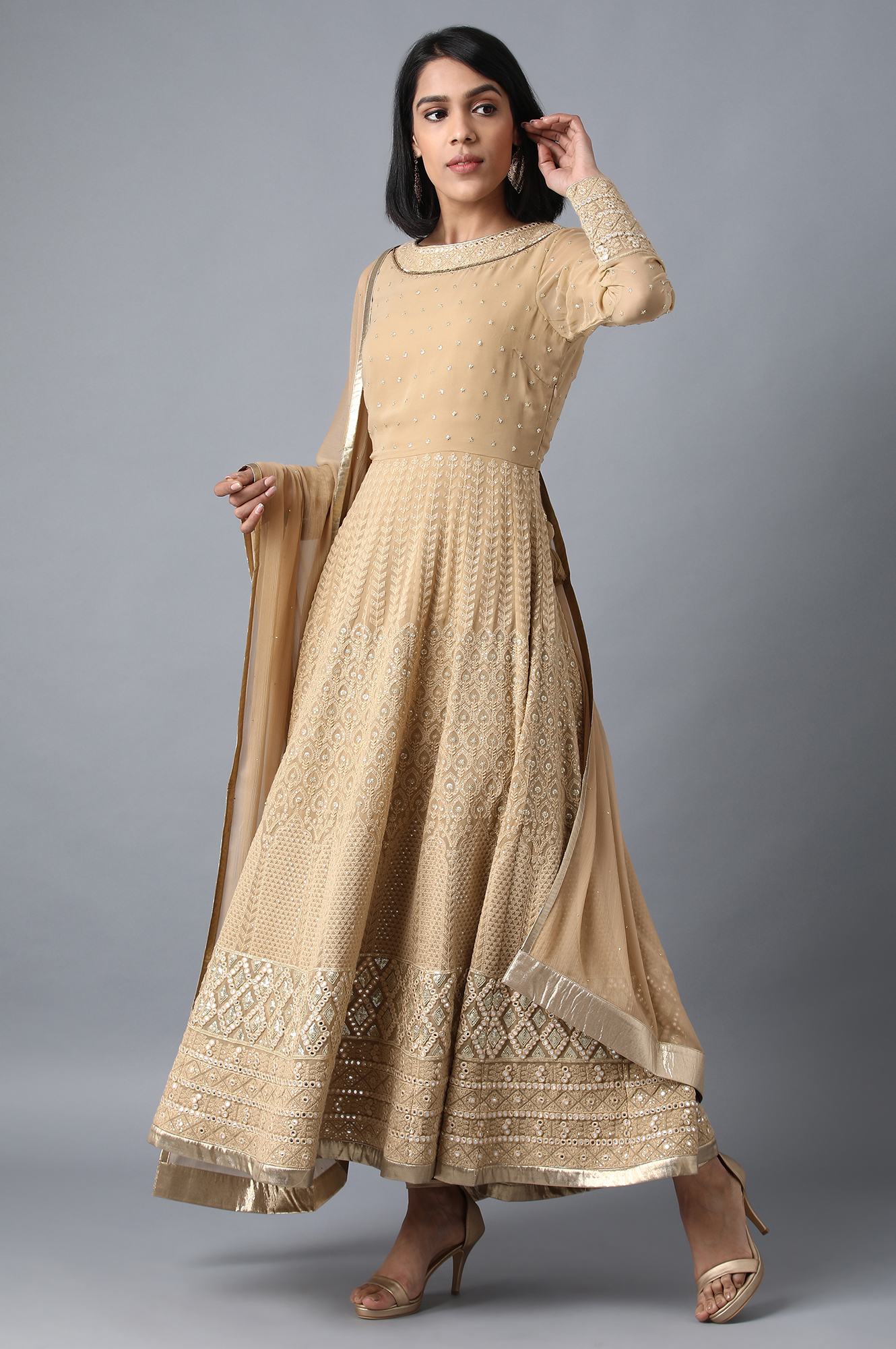 Golden Round Neck kurta Set