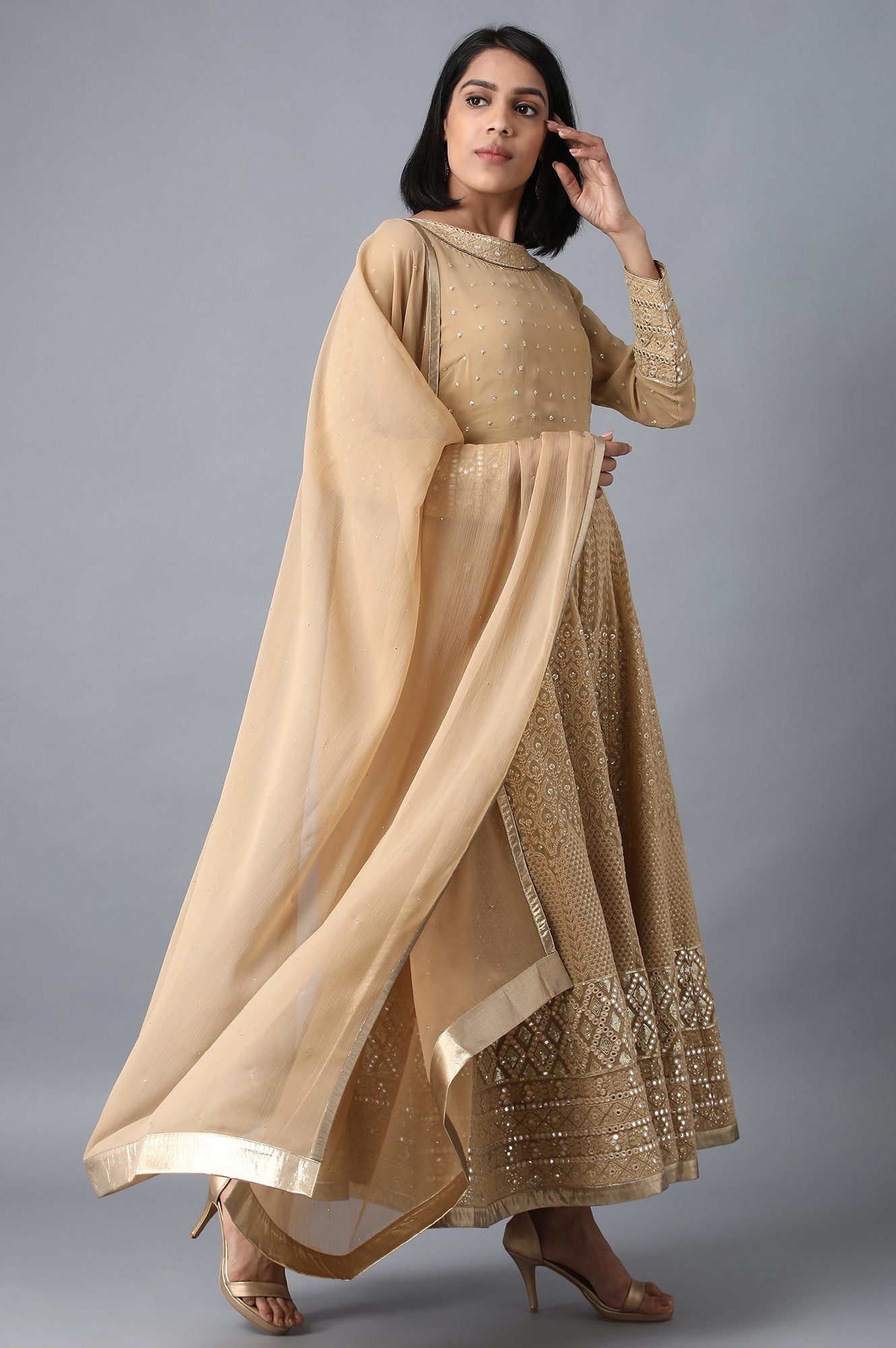 Golden Round Neck kurta Set