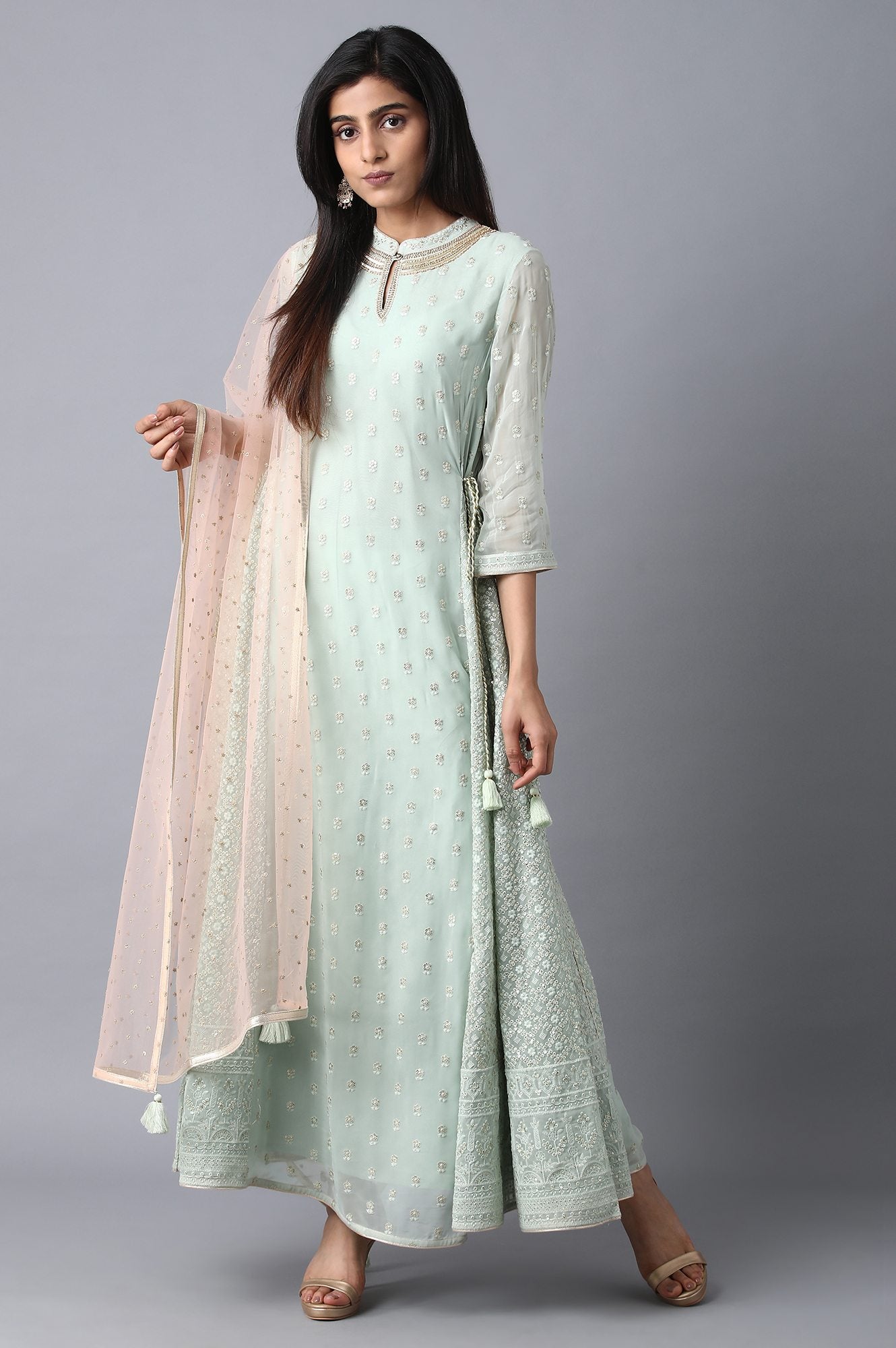 Green Mandarin Neck kurta Set