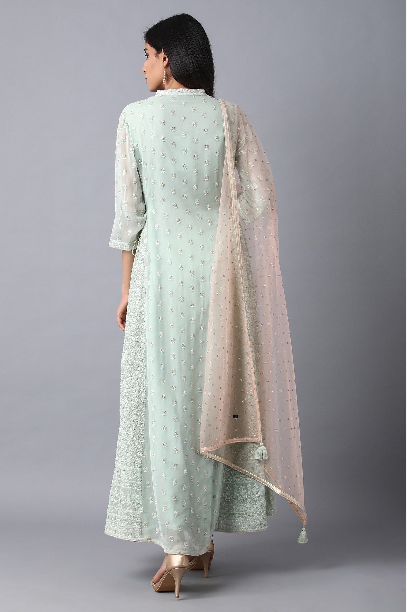 Green Mandarin Neck kurta Set