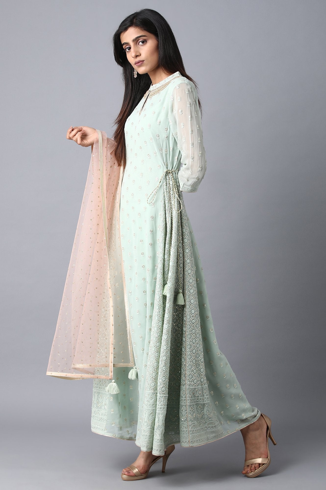 Green Mandarin Neck kurta Set