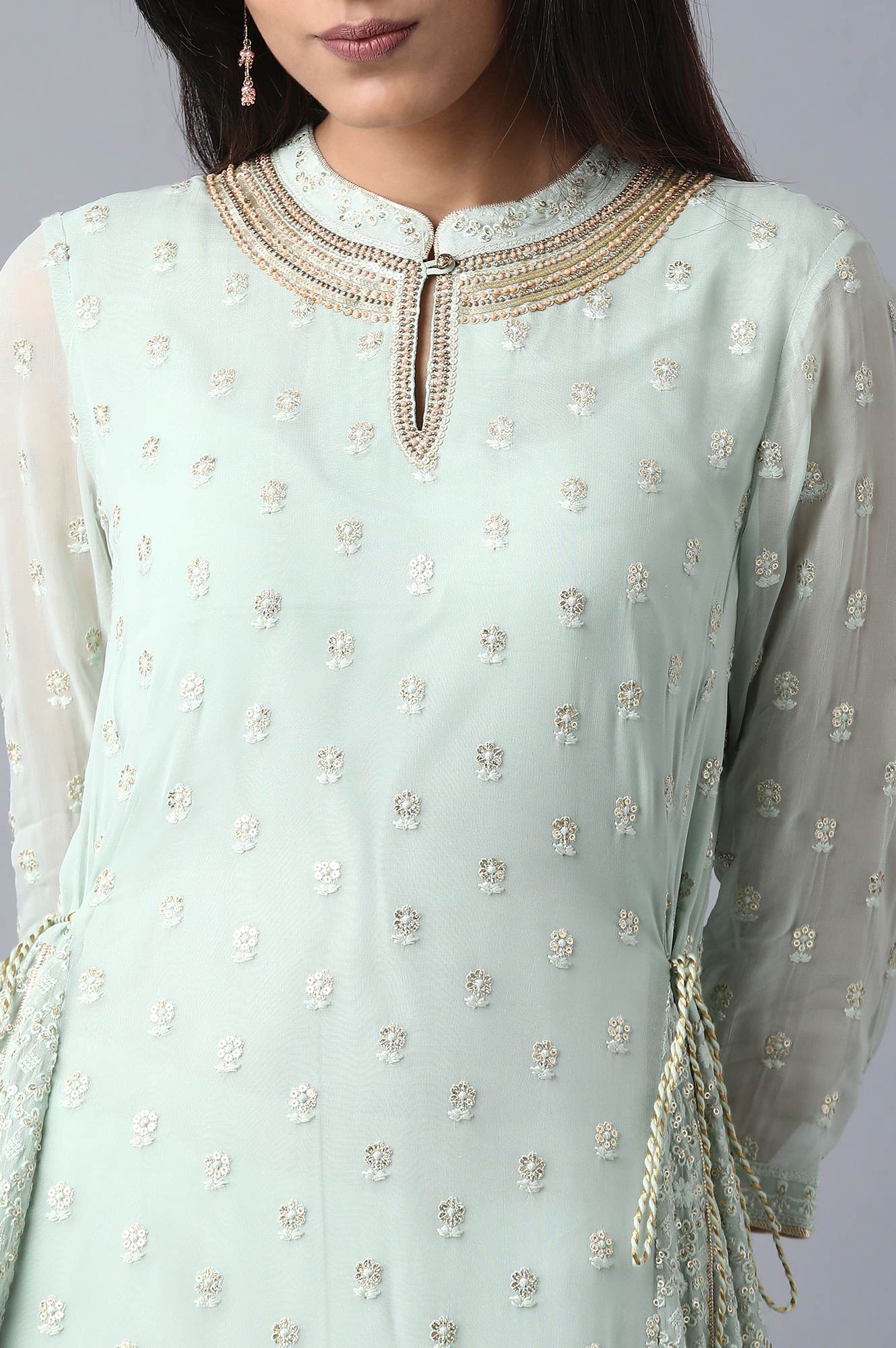 Green Mandarin Neck kurta Set