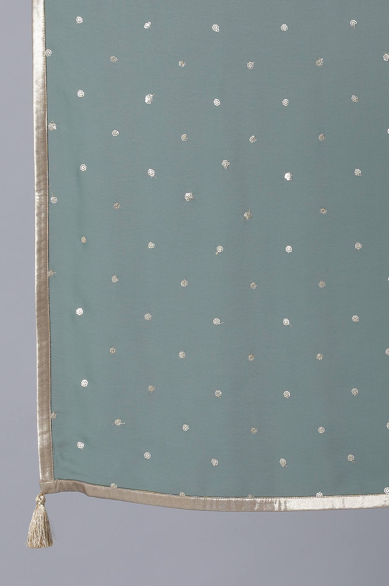 Multicoloured Top-Skirt-Green Drape Set