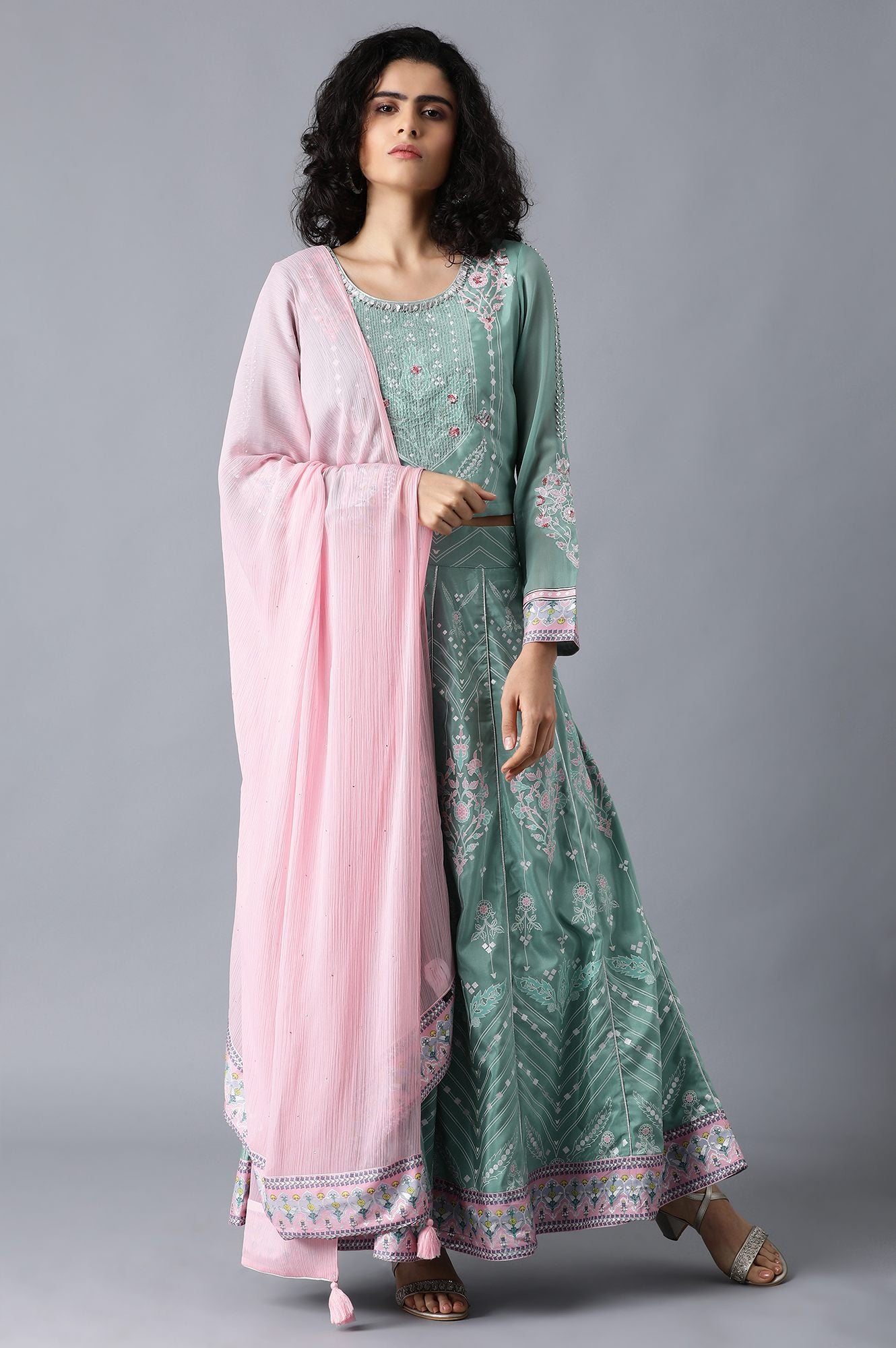 Green Round Neck Printed Set