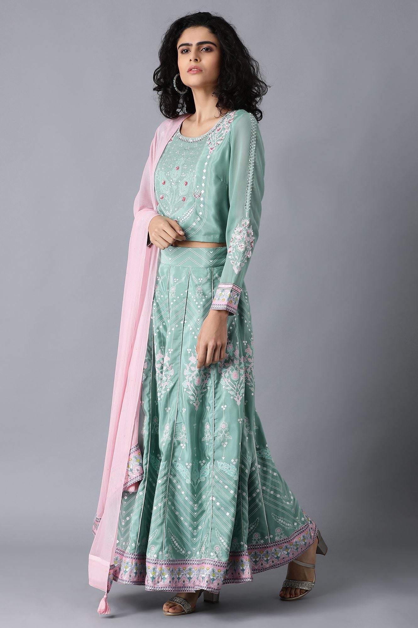 Green Round Neck Printed Set