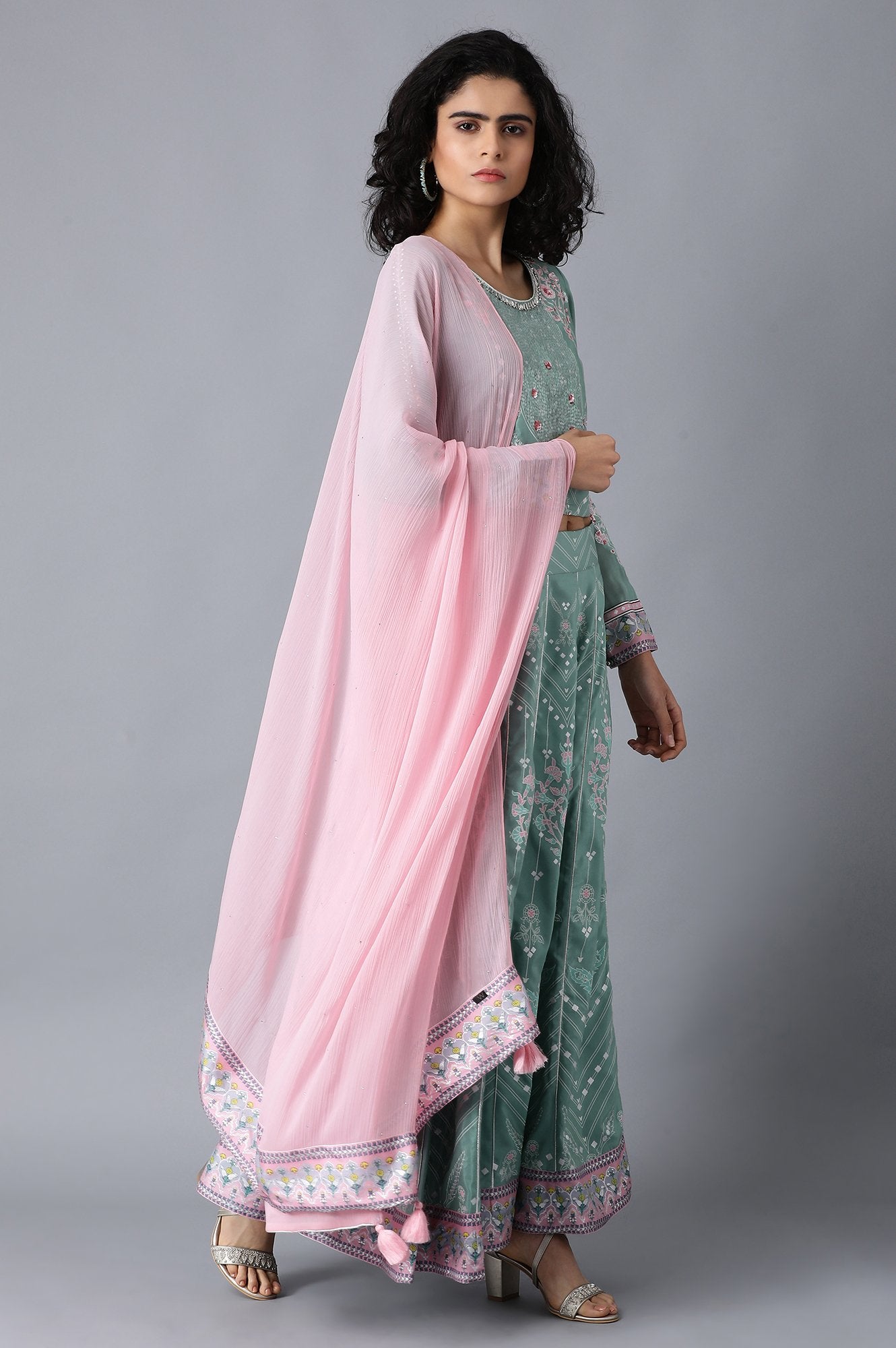 Green Round Neck Printed Set