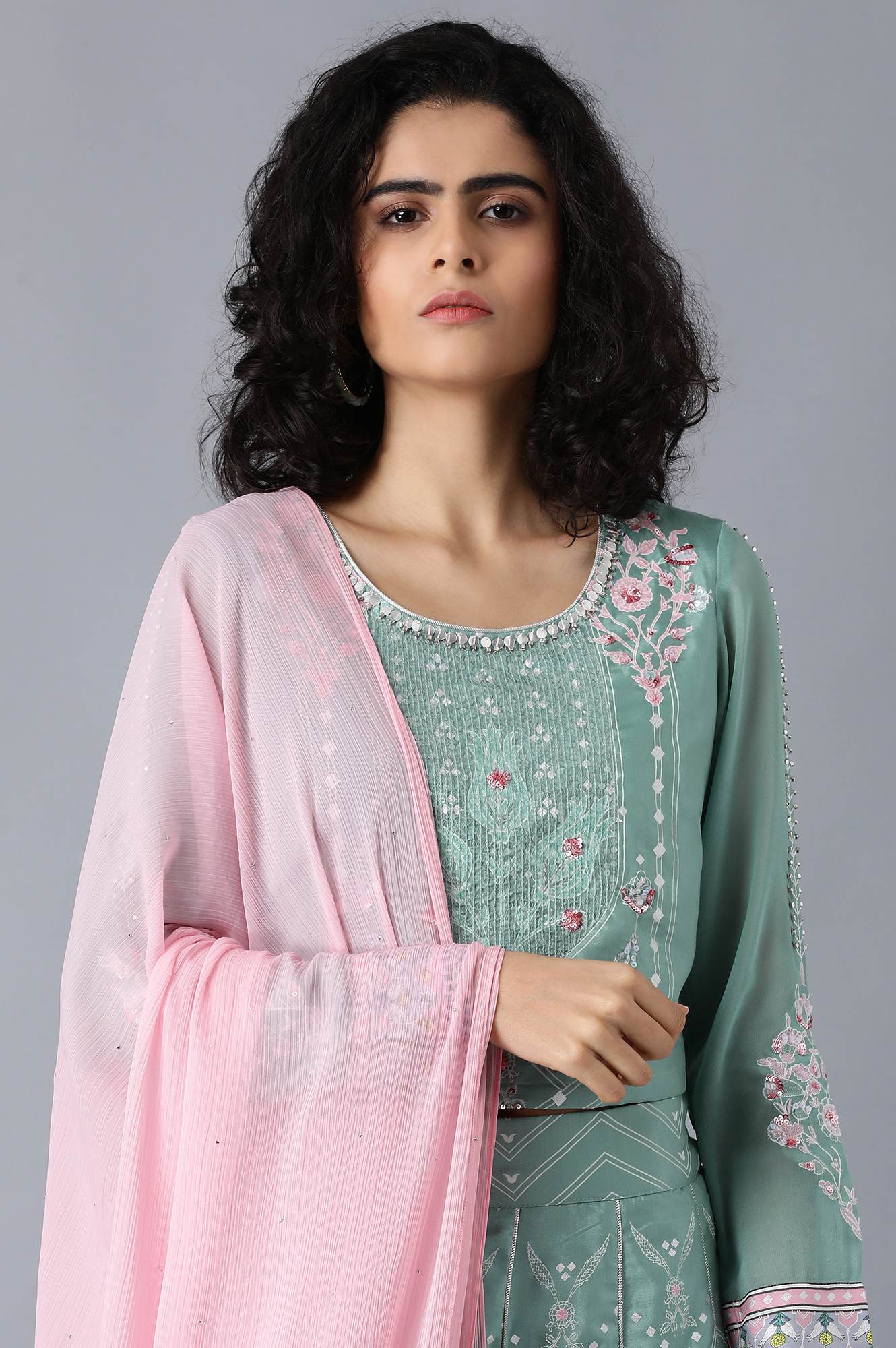 Green Round Neck Printed Set