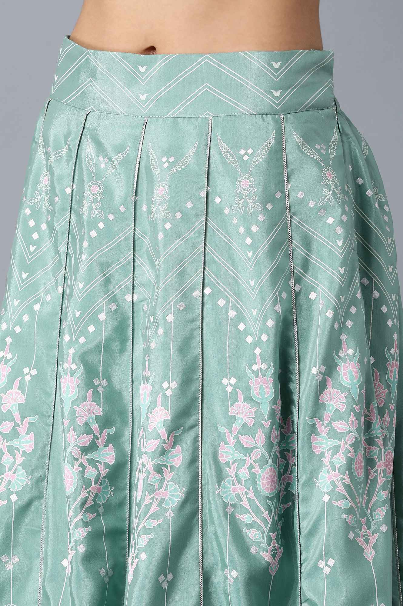 Green Round Neck Printed Set