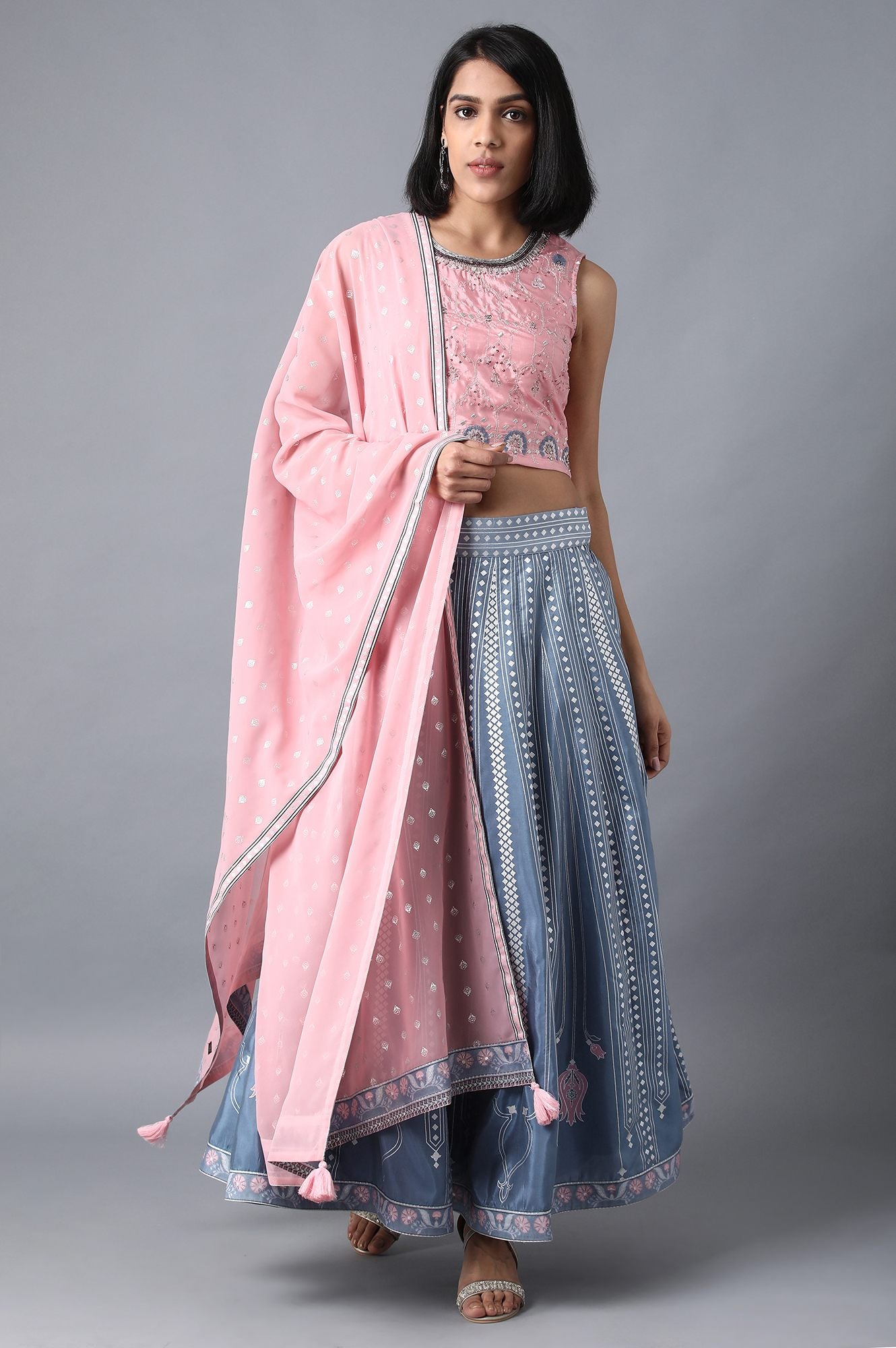 Pink Round Neck Embroidered Set