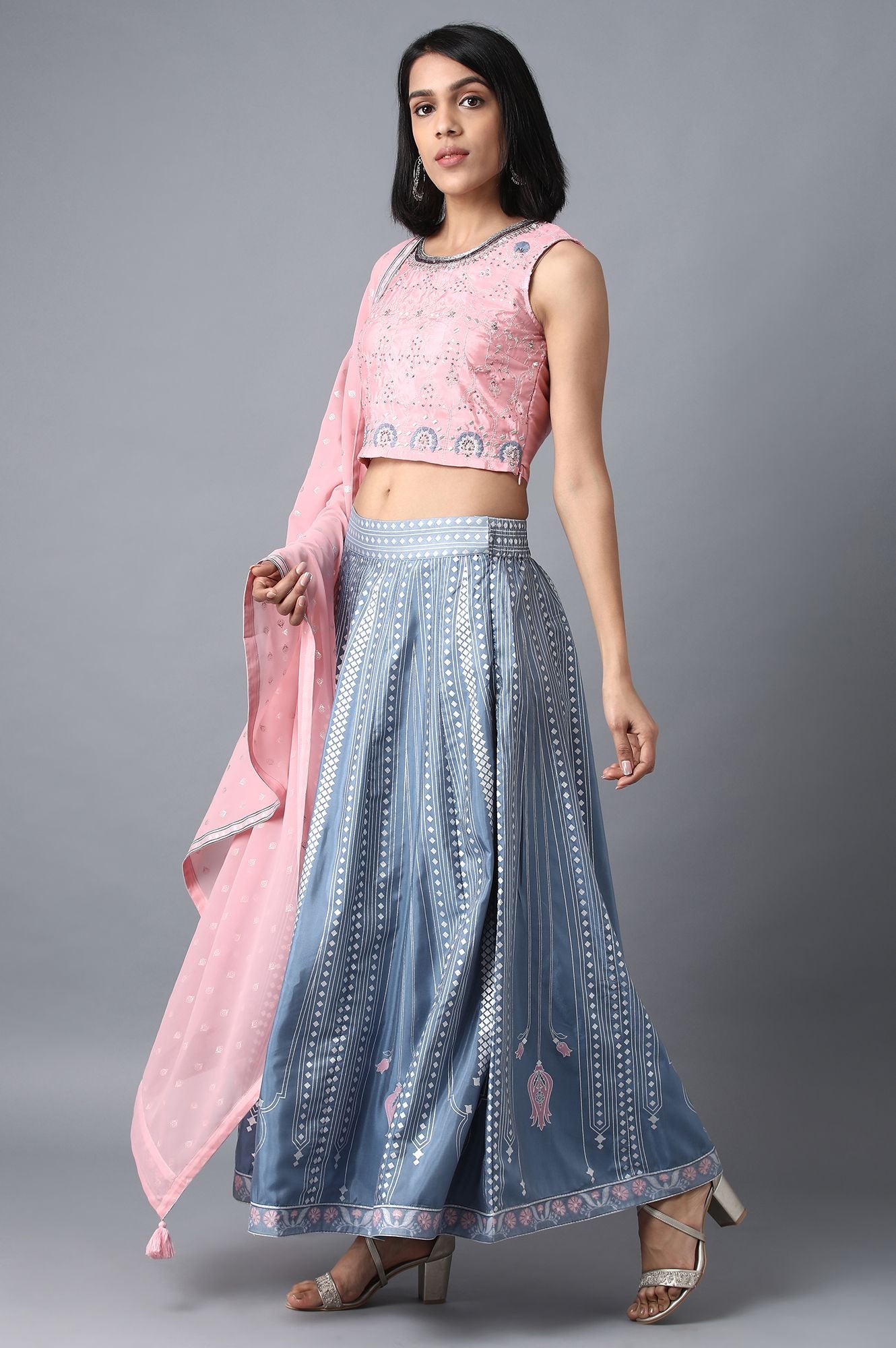 Pink Round Neck Embroidered Set