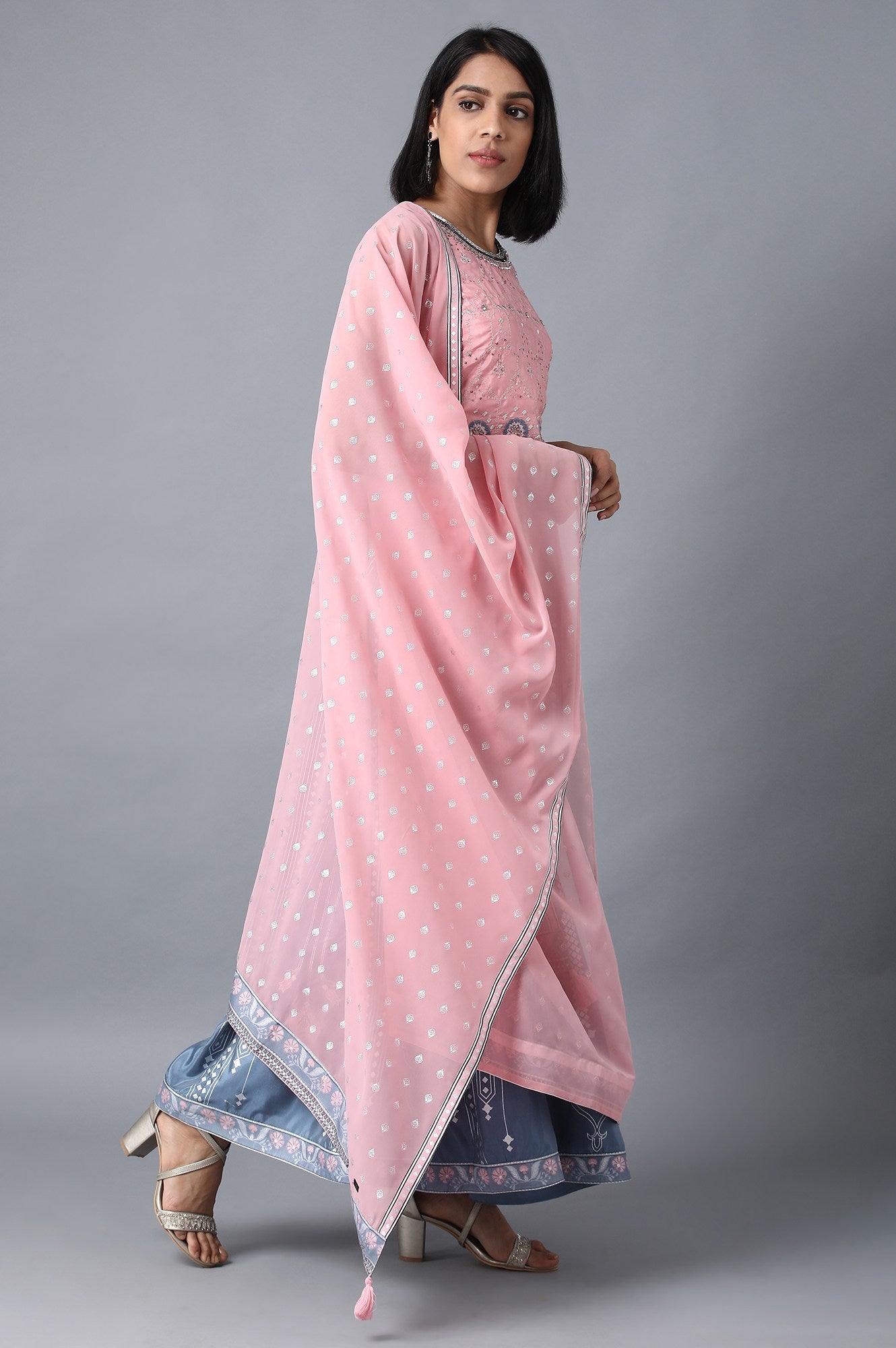 Pink Round Neck Embroidered Set