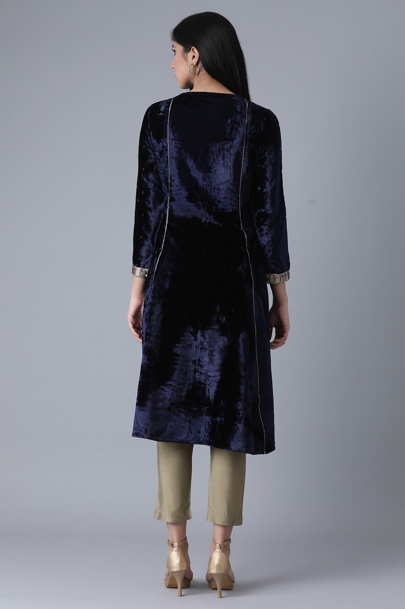 Navy Blue A-Line Velvet kurta