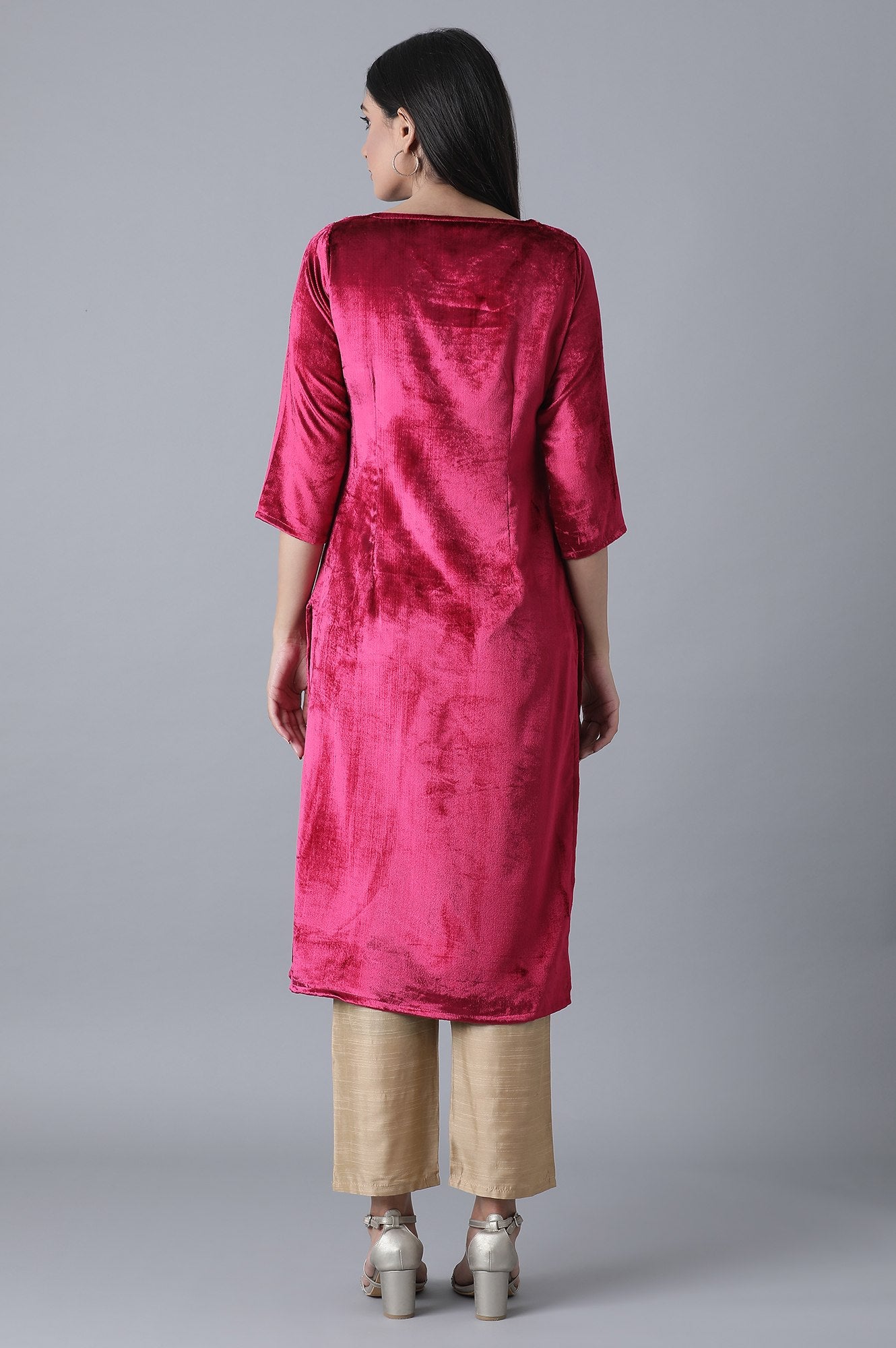 Fuchsia Printed Velvet kurta