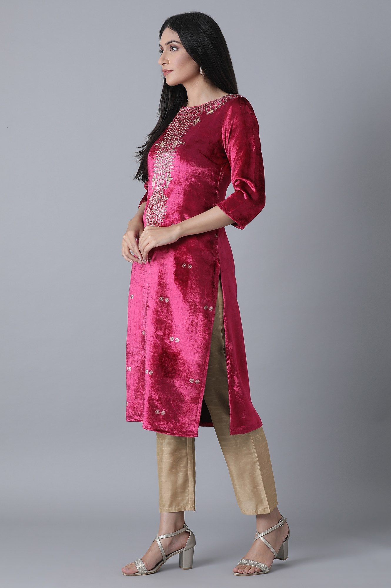 Fuchsia Printed Velvet kurta