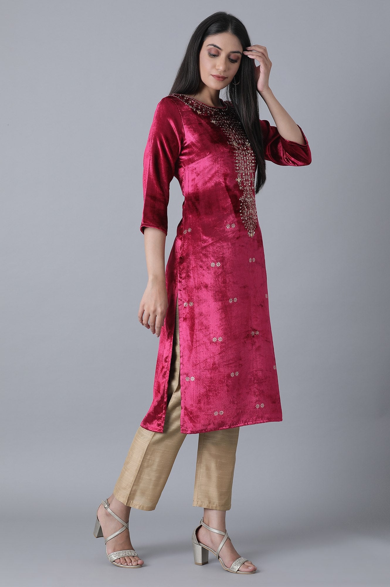 Fuchsia Printed Velvet kurta