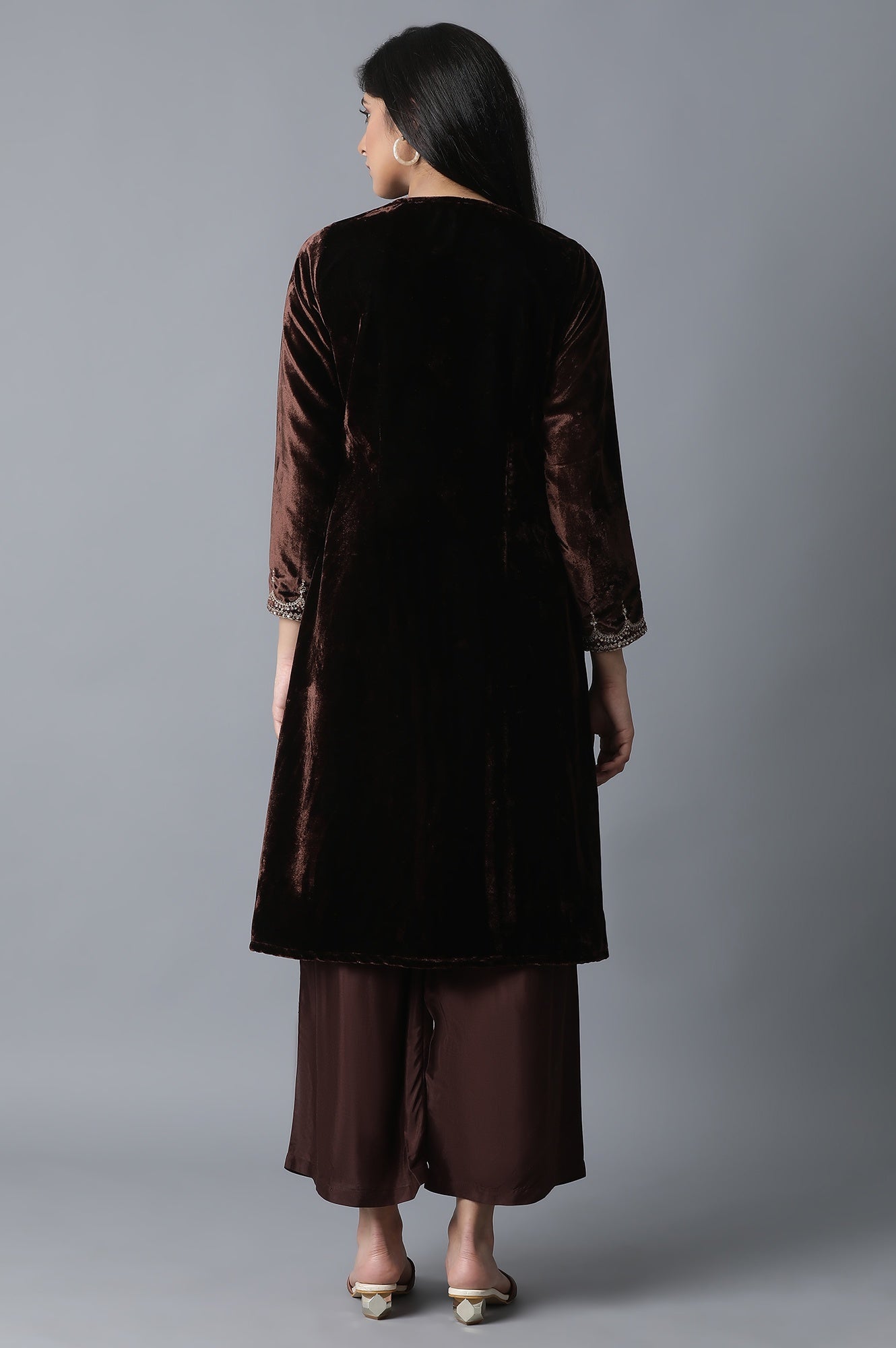 Dark Brown Jacket kurta-Parallel Pant Set