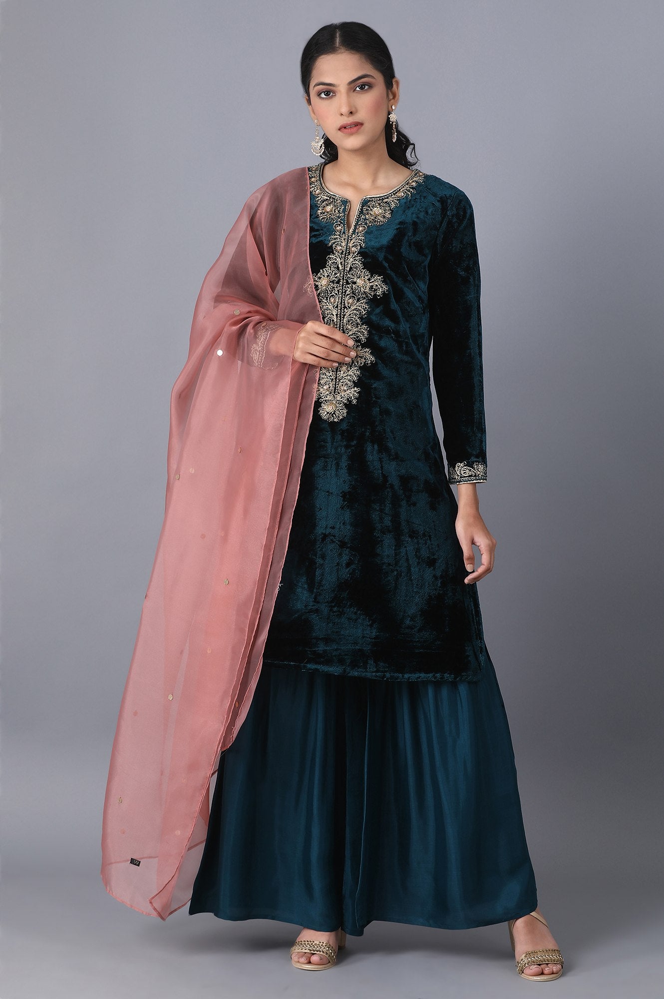 Dark Teal kurta-Sharara-Dupatta Set