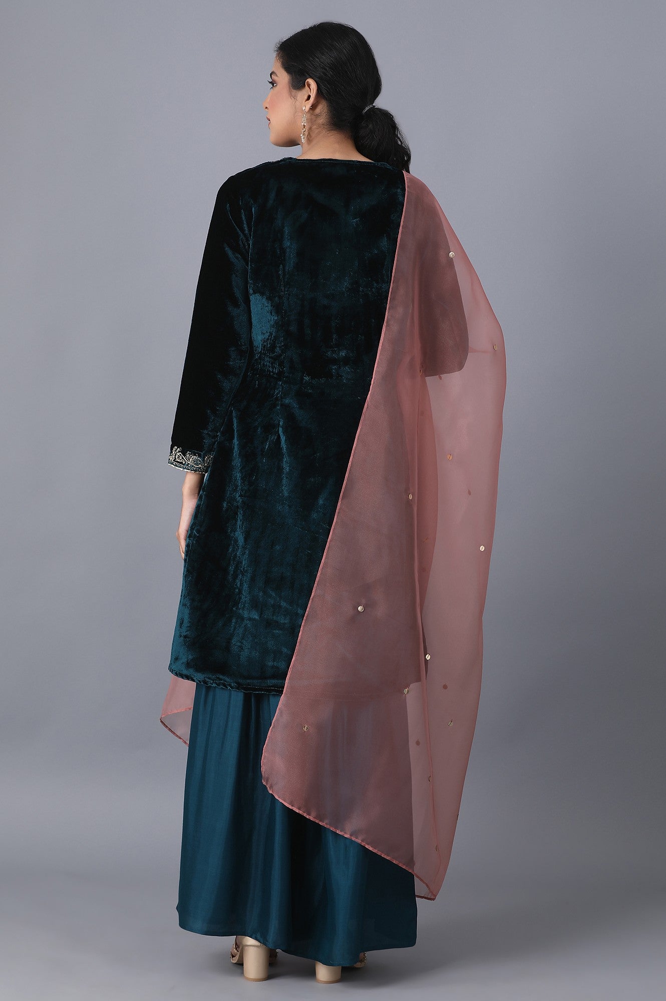 Dark Teal kurta-Sharara-Dupatta Set