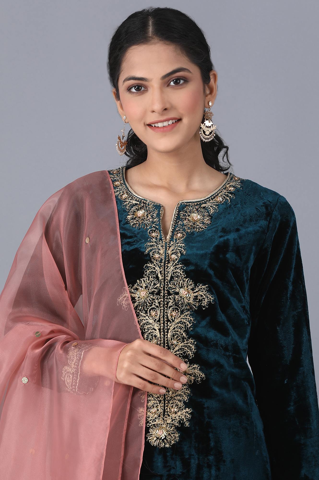 Dark Teal kurta-Sharara-Dupatta Set