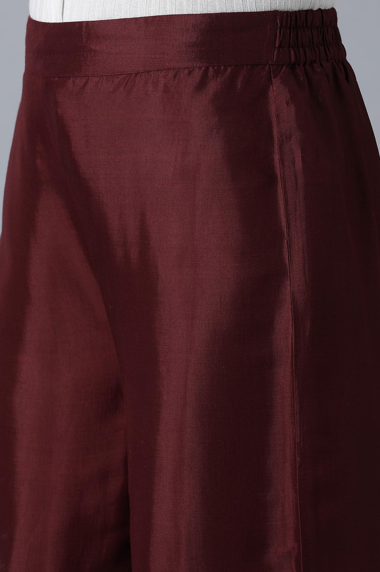 Maroon Printed kurta- Gold Parallel Pant-Duptta Set