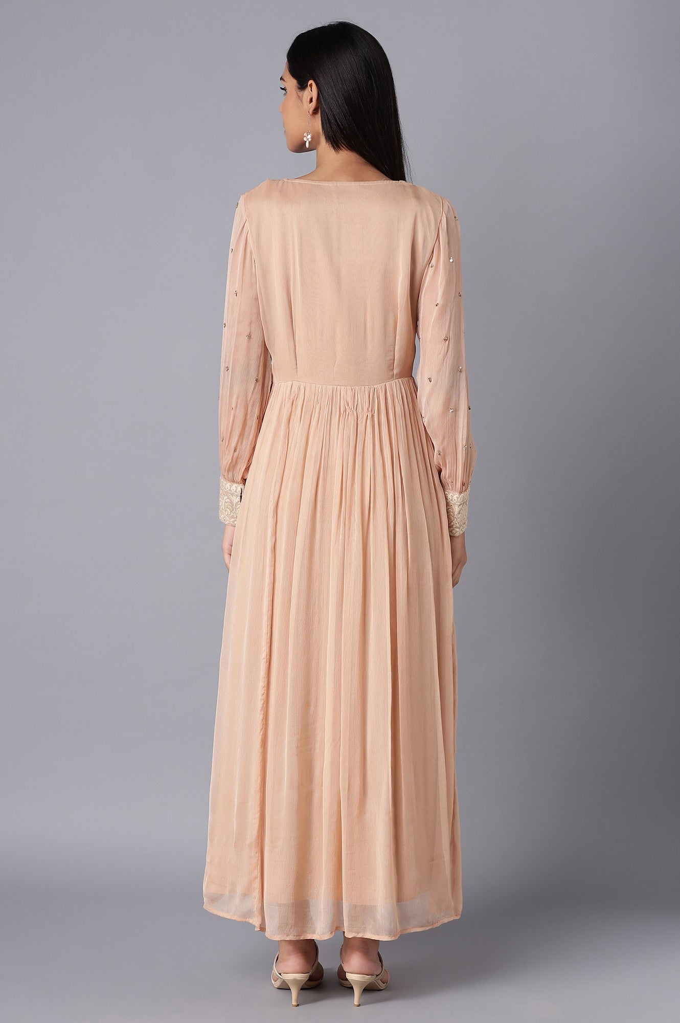 Light Pink Embroidered Victorian Dress with Sleeves