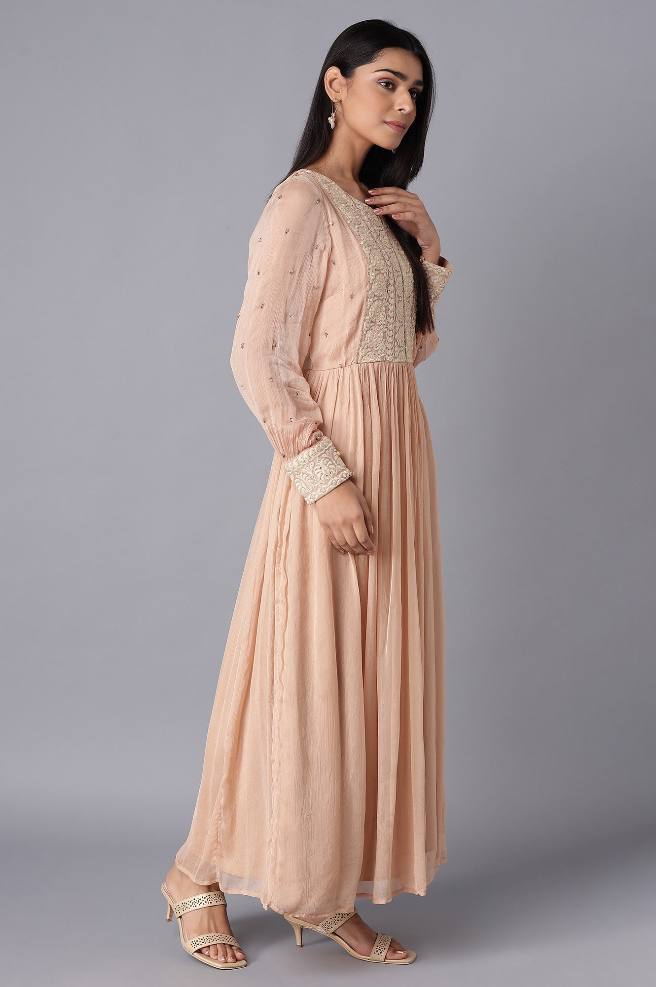 Light Pink Embroidered Victorian Dress with Sleeves