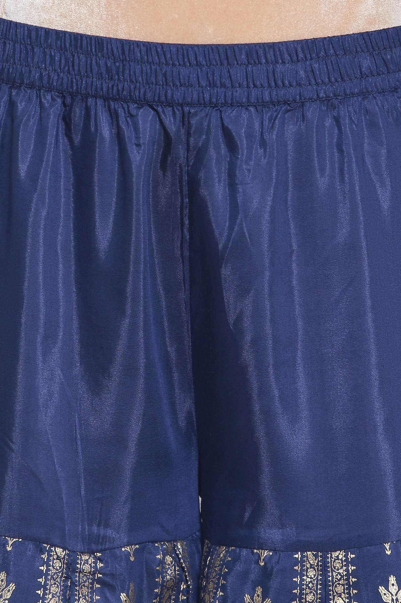 Navy Blue Floral Print kurta-Sharara-Dupatta Set