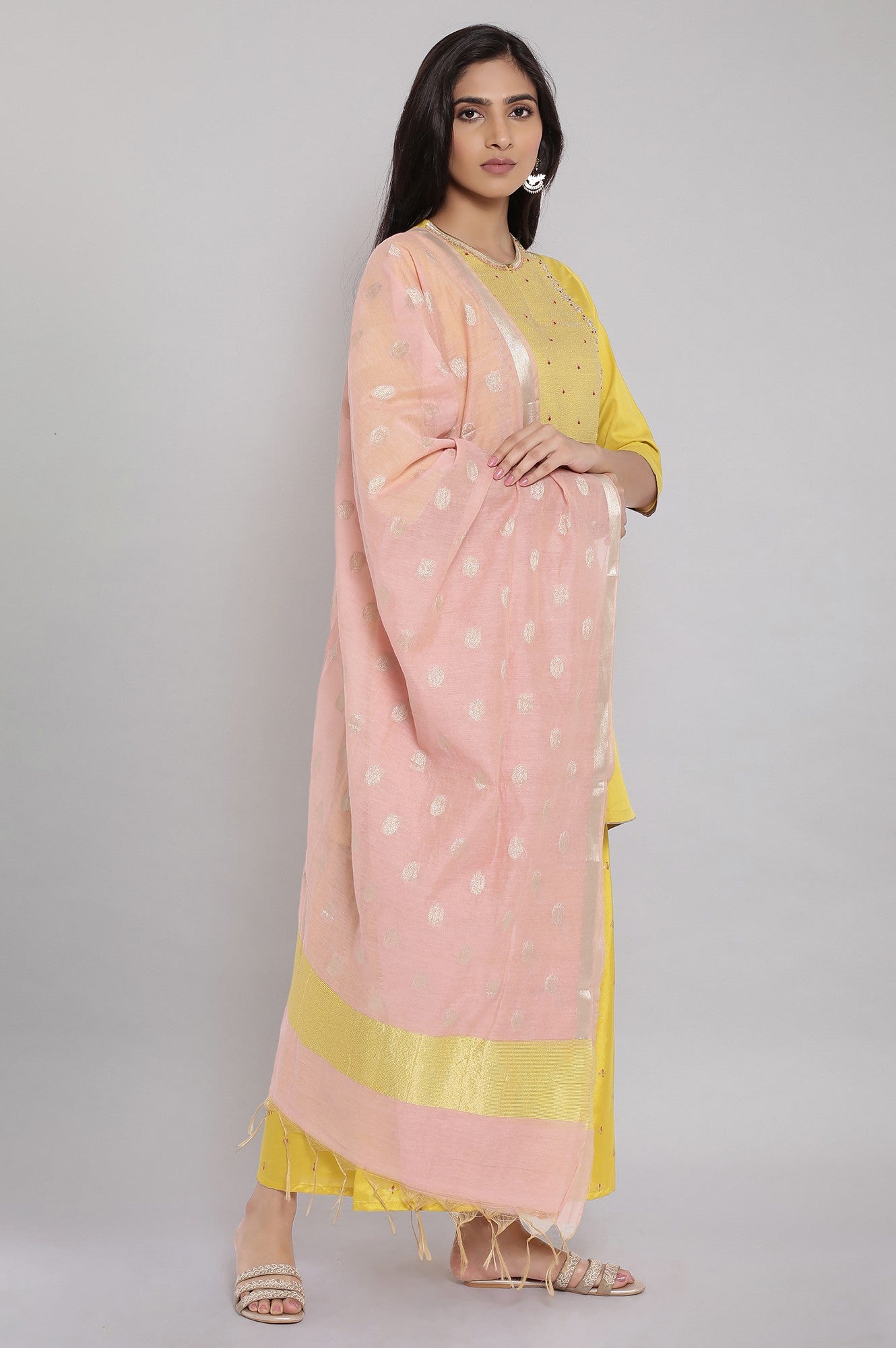 Light Yellow Embroidered kurta-Sharara-Dupatta Set